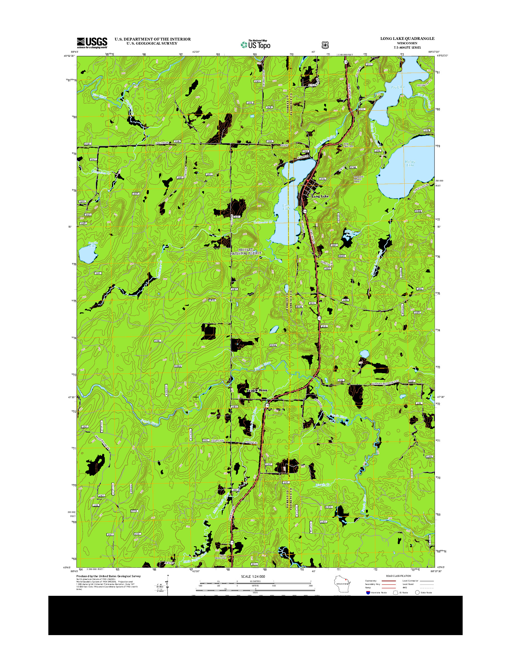 USGS US TOPO 7.5-MINUTE MAP FOR LONG LAKE, WI 2013