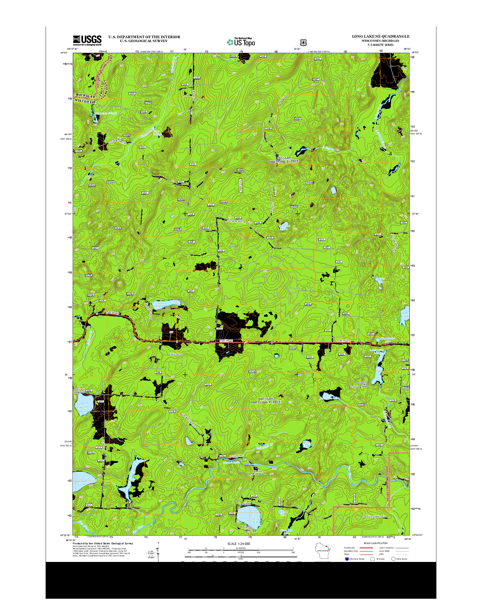 USGS US TOPO 7.5-MINUTE MAP FOR LONG LAKE NE, WI-MI 2013