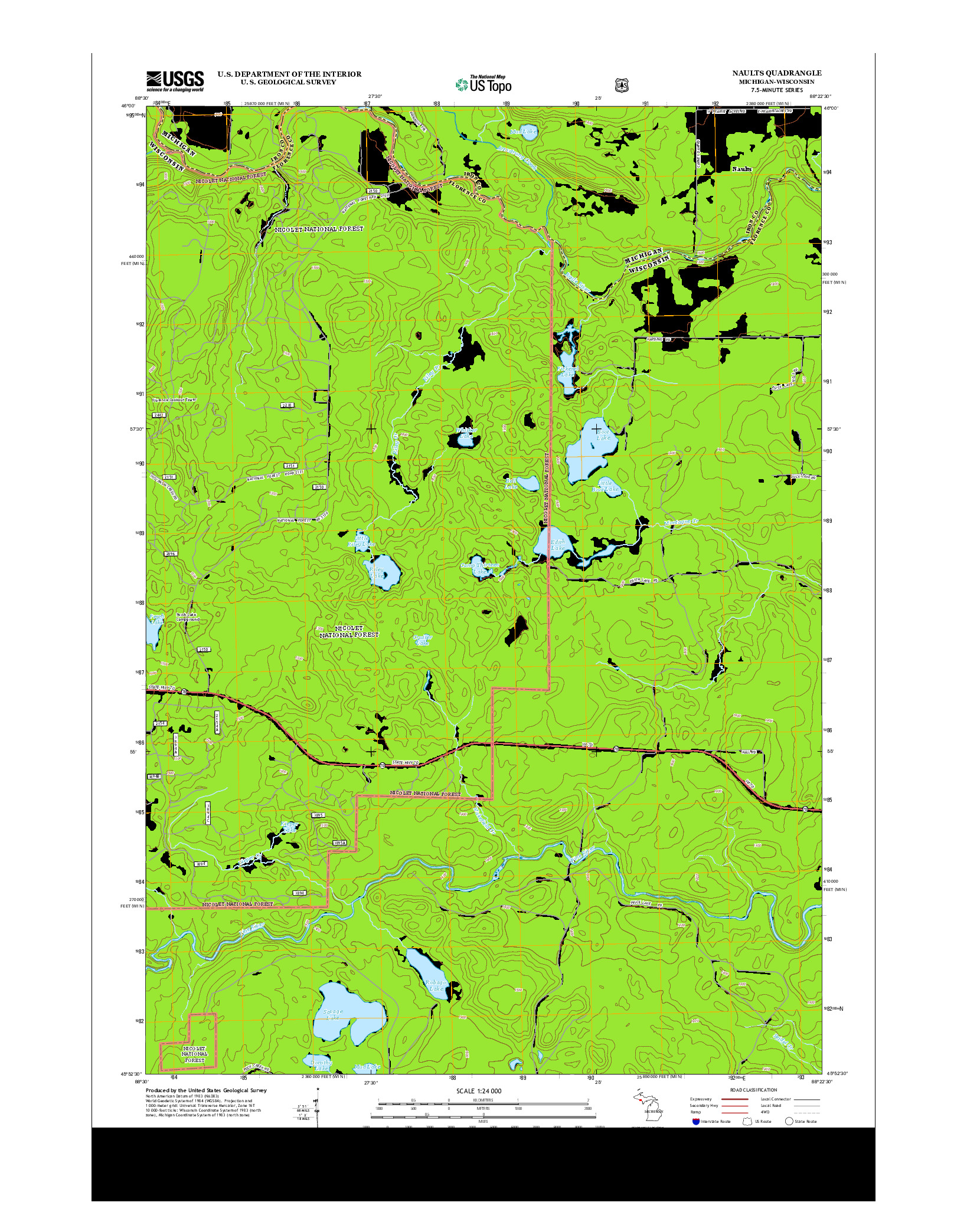 USGS US TOPO 7.5-MINUTE MAP FOR NAULTS, MI-WI 2013
