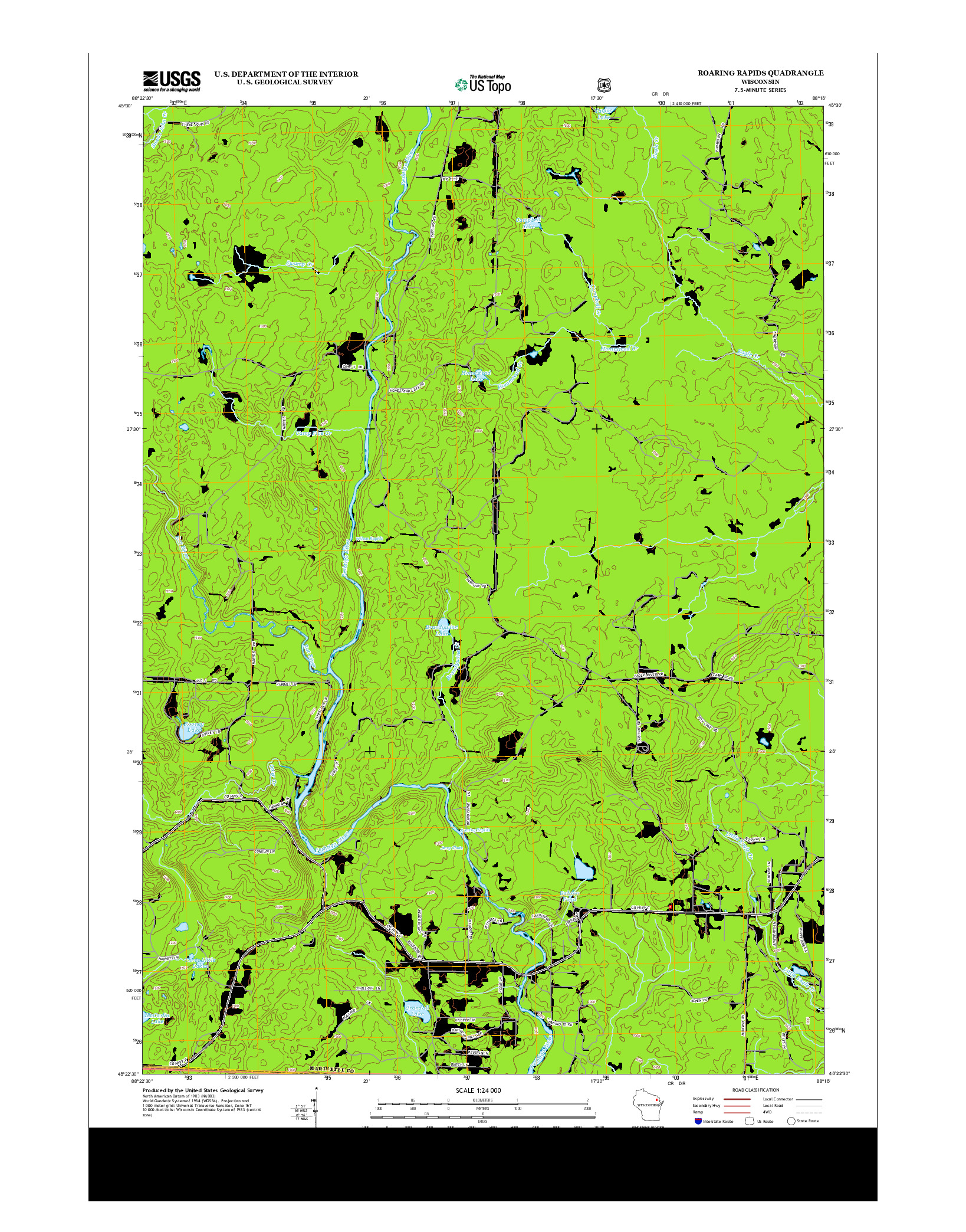 USGS US TOPO 7.5-MINUTE MAP FOR ROARING RAPIDS, WI 2013
