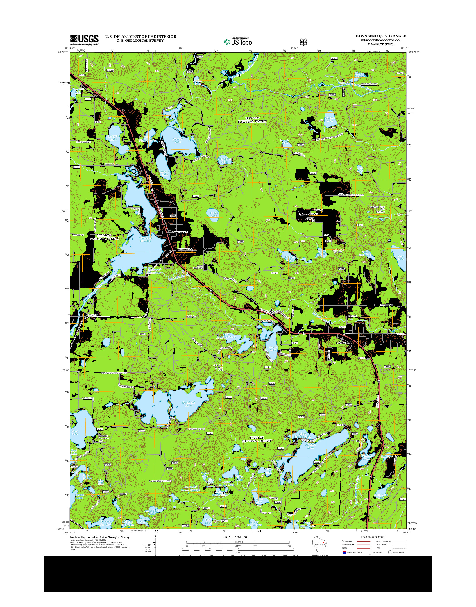 USGS US TOPO 7.5-MINUTE MAP FOR TOWNSEND, WI 2013
