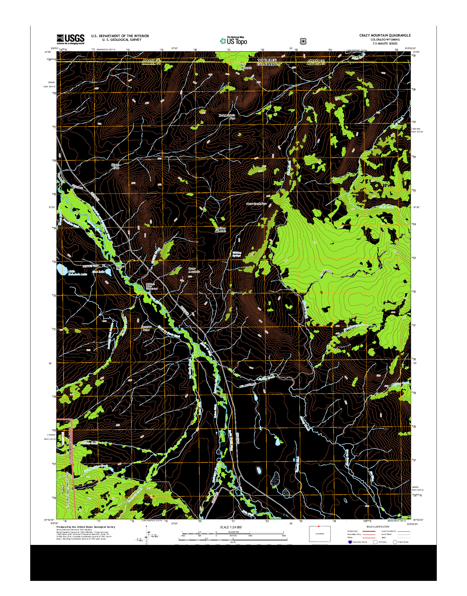 USGS US TOPO 7.5-MINUTE MAP FOR CRAZY MOUNTAIN, CO-WY 2013