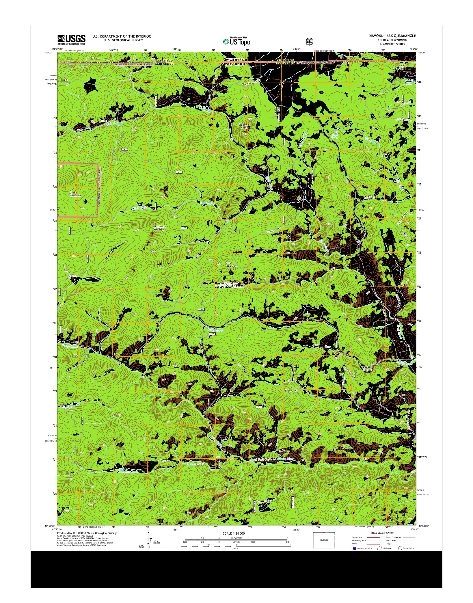 USGS US TOPO 7.5-MINUTE MAP FOR DIAMOND PEAK, CO-WY 2013