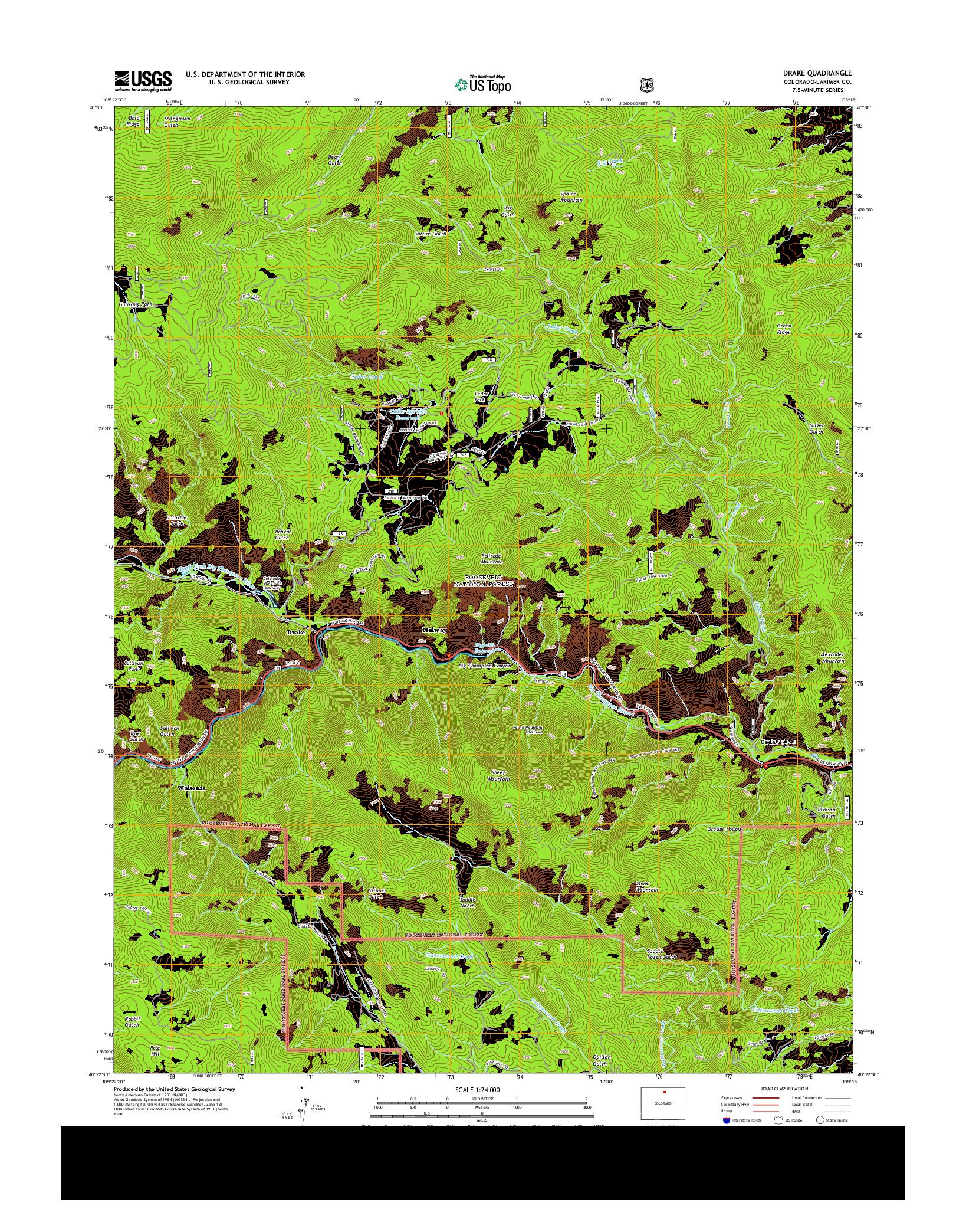 USGS US TOPO 7.5-MINUTE MAP FOR DRAKE, CO 2013