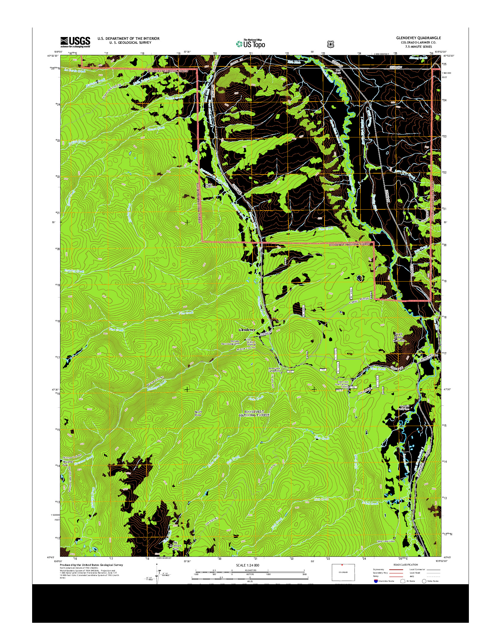 USGS US TOPO 7.5-MINUTE MAP FOR GLENDEVEY, CO 2013