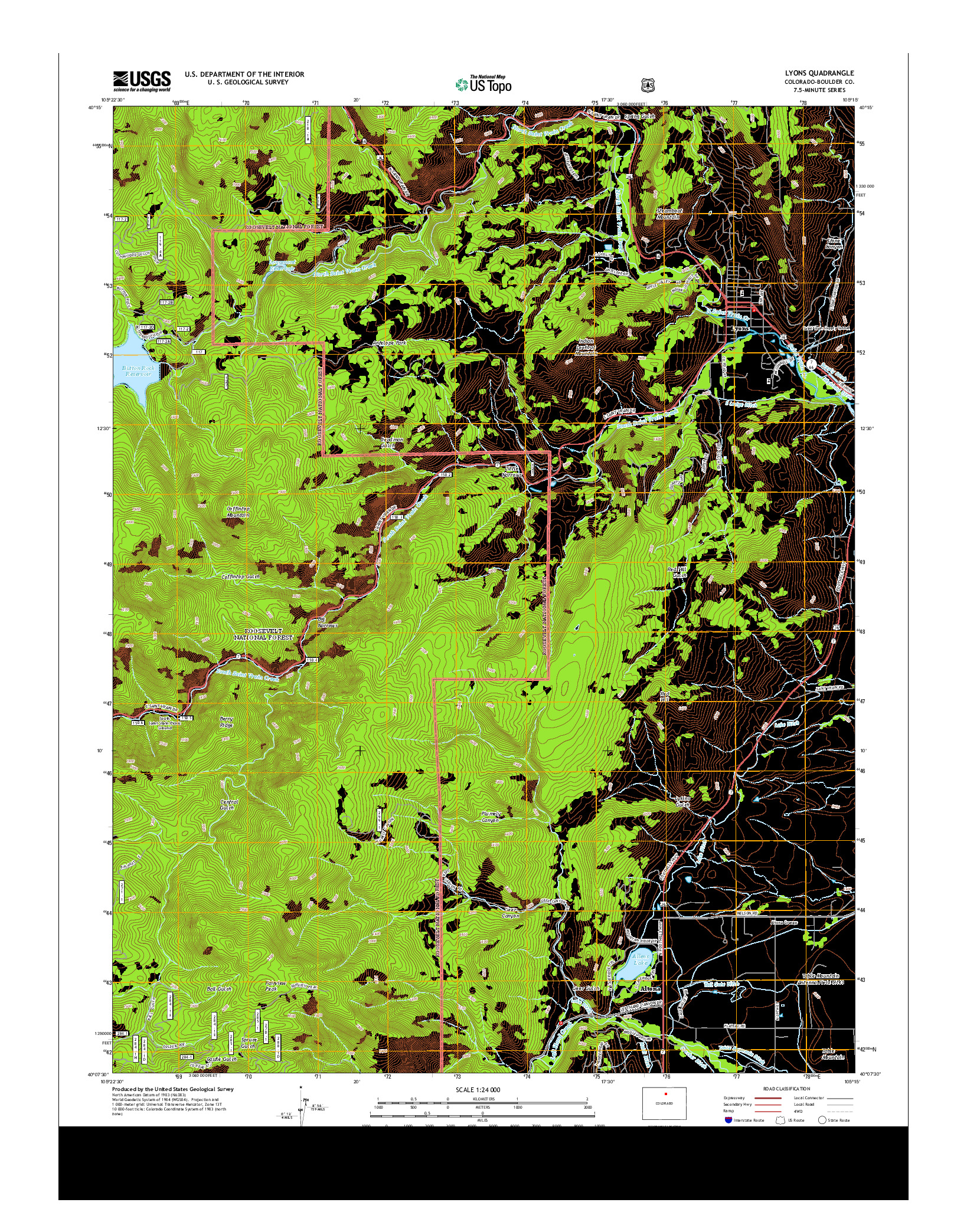 USGS US TOPO 7.5-MINUTE MAP FOR LYONS, CO 2013