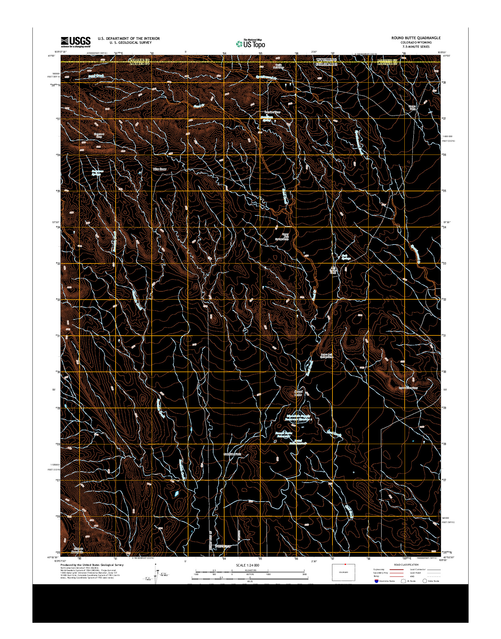 USGS US TOPO 7.5-MINUTE MAP FOR ROUND BUTTE, CO-WY 2013
