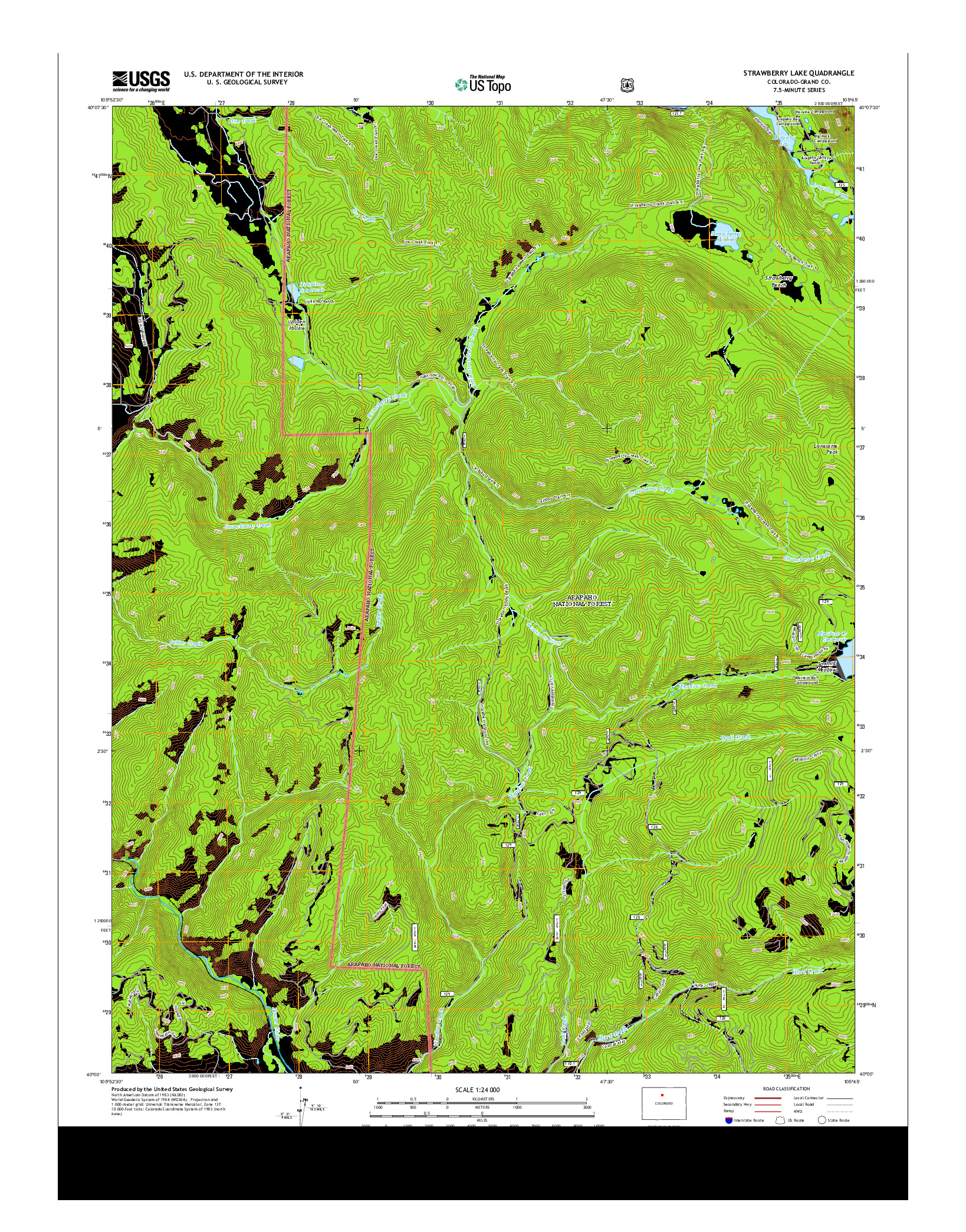 USGS US TOPO 7.5-MINUTE MAP FOR STRAWBERRY LAKE, CO 2013