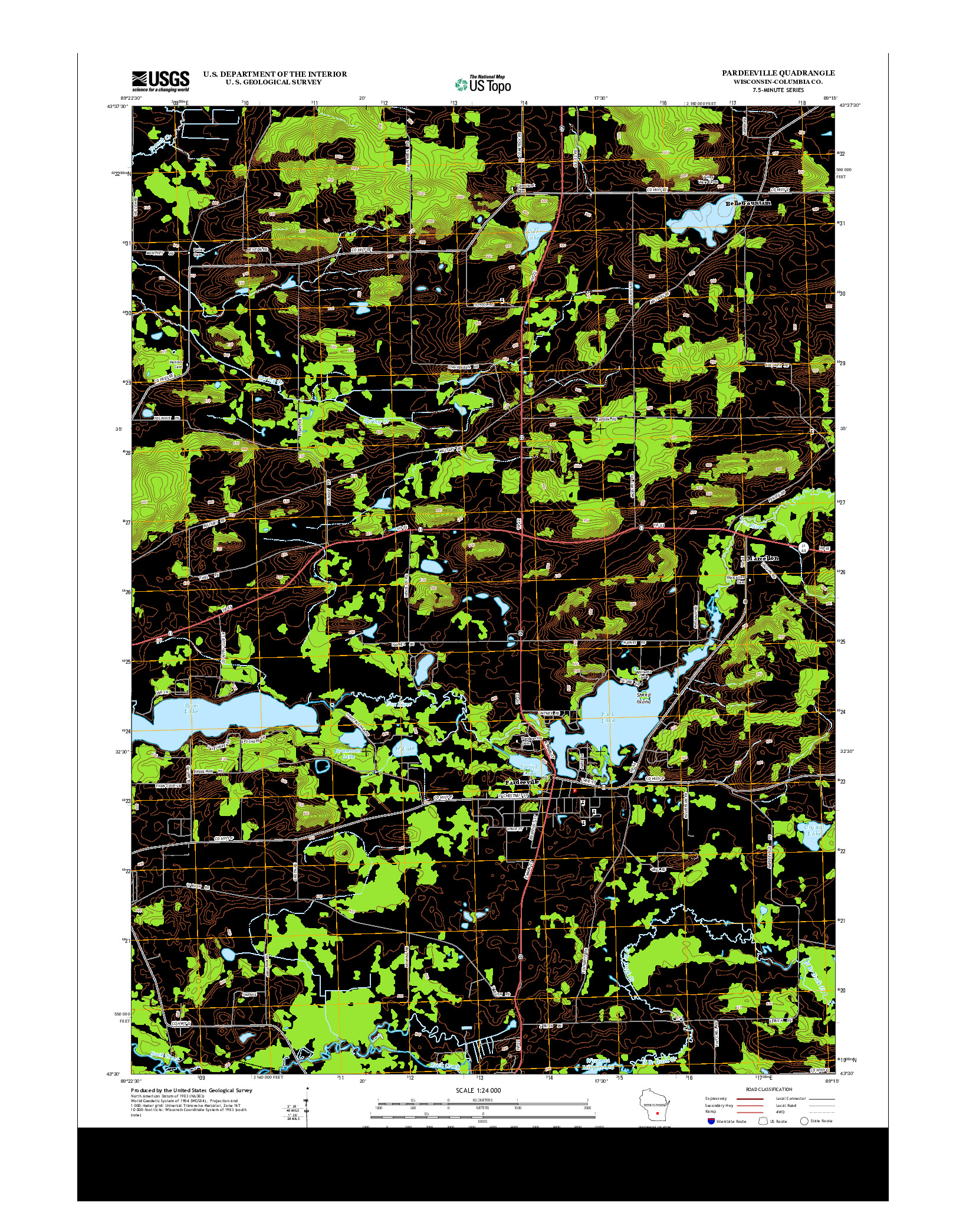 USGS US TOPO 7.5-MINUTE MAP FOR PARDEEVILLE, WI 2013