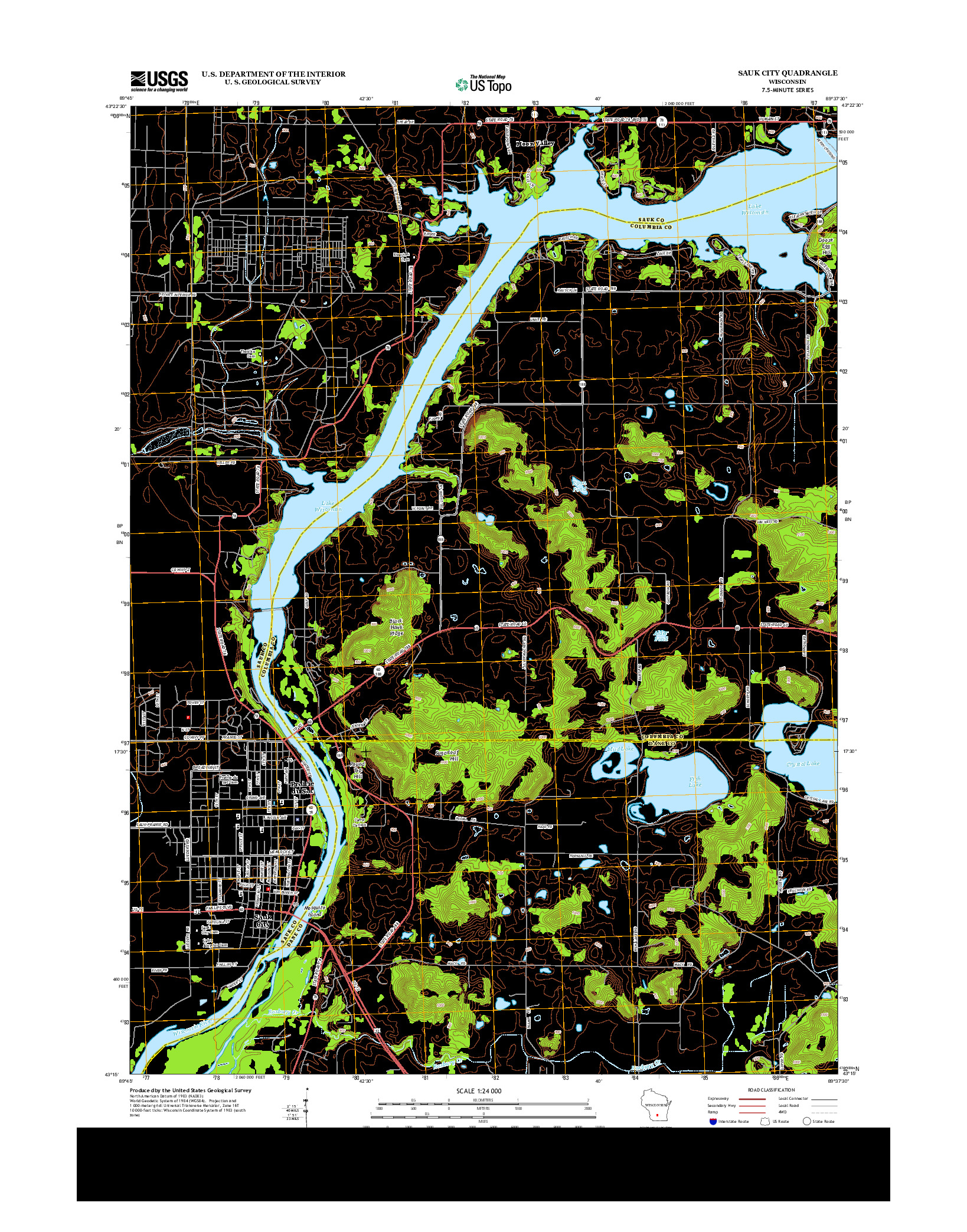USGS US TOPO 7.5-MINUTE MAP FOR SAUK CITY, WI 2013