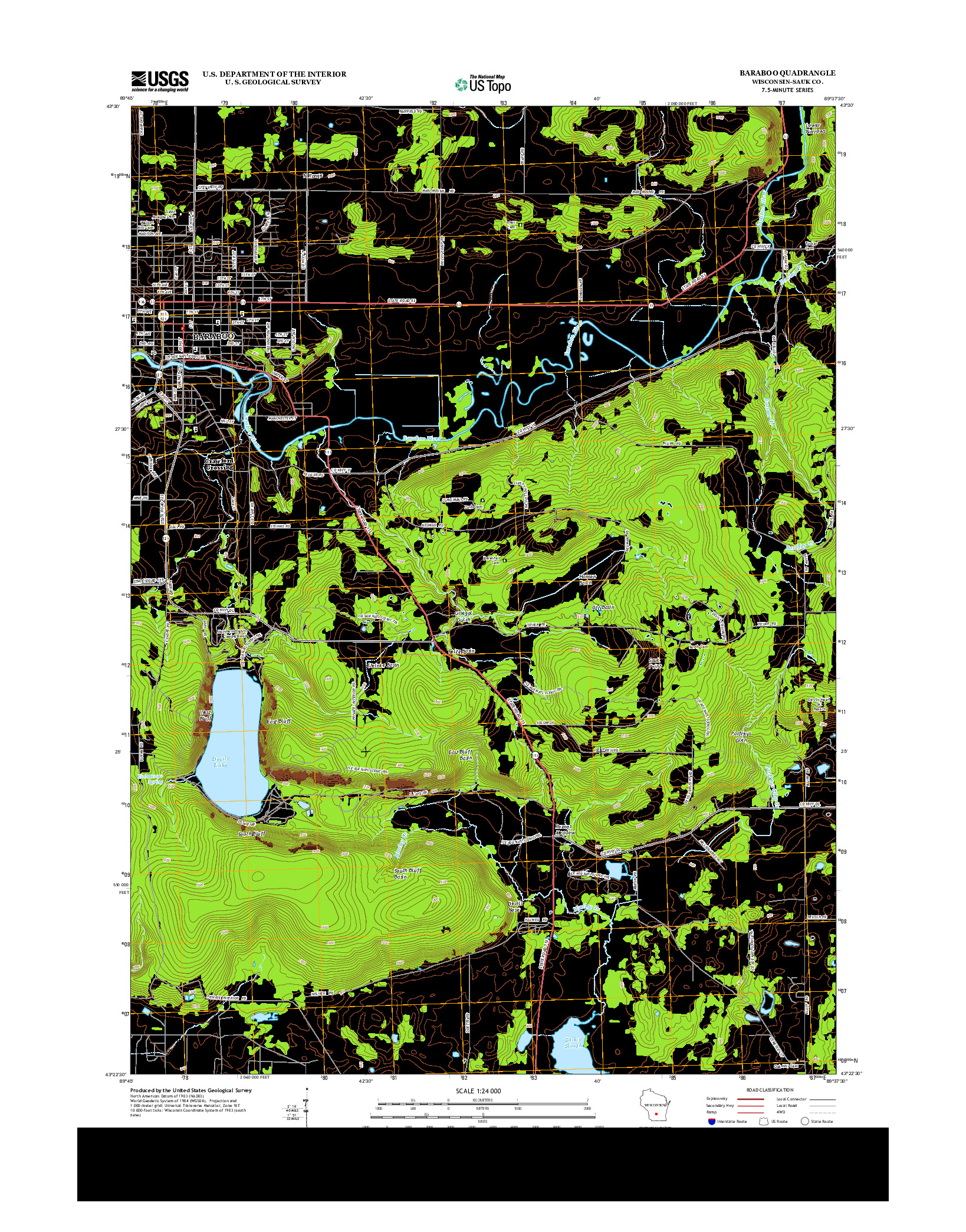 USGS US TOPO 7.5-MINUTE MAP FOR BARABOO, WI 2013