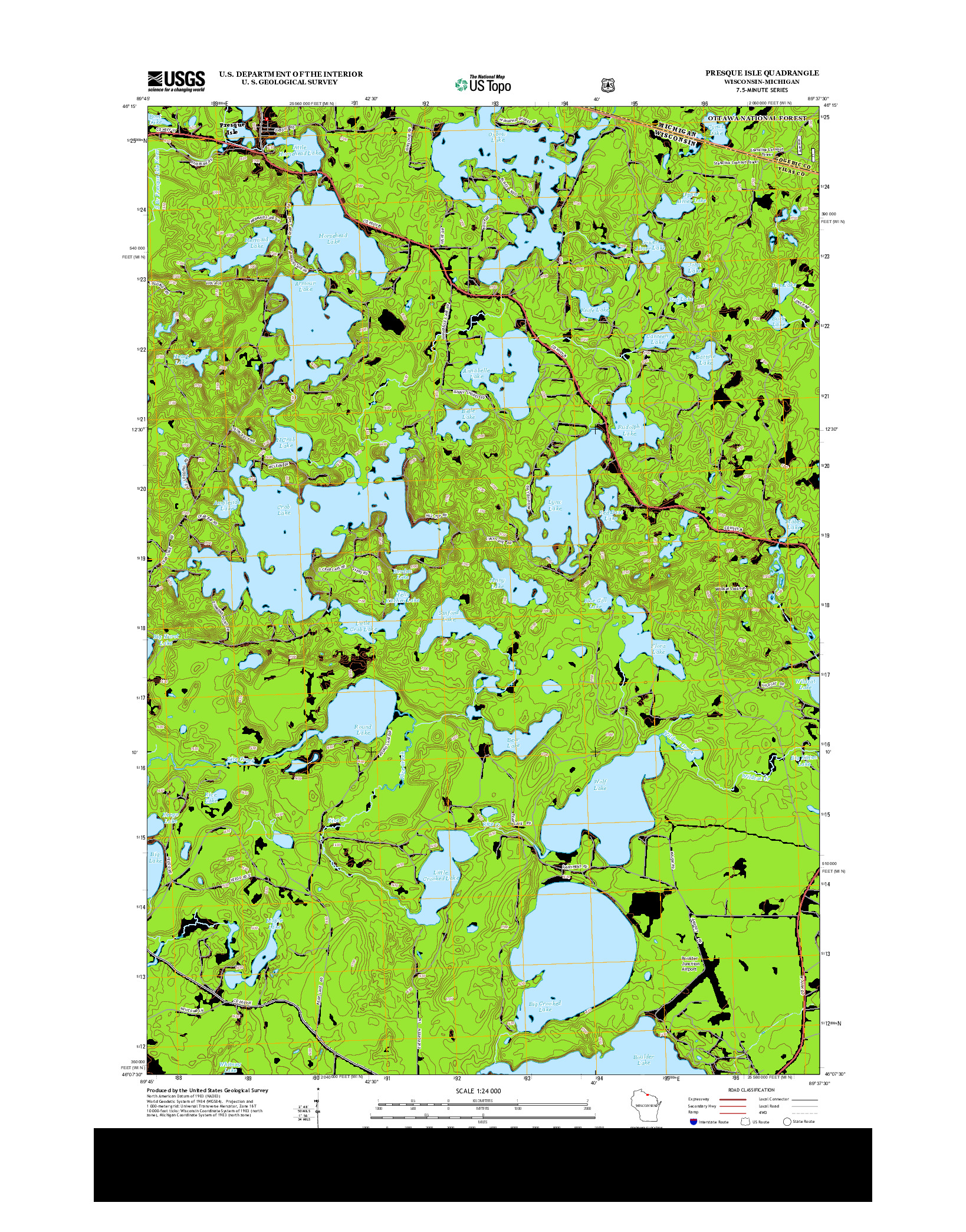 USGS US TOPO 7.5-MINUTE MAP FOR PRESQUE ISLE, WI-MI 2013