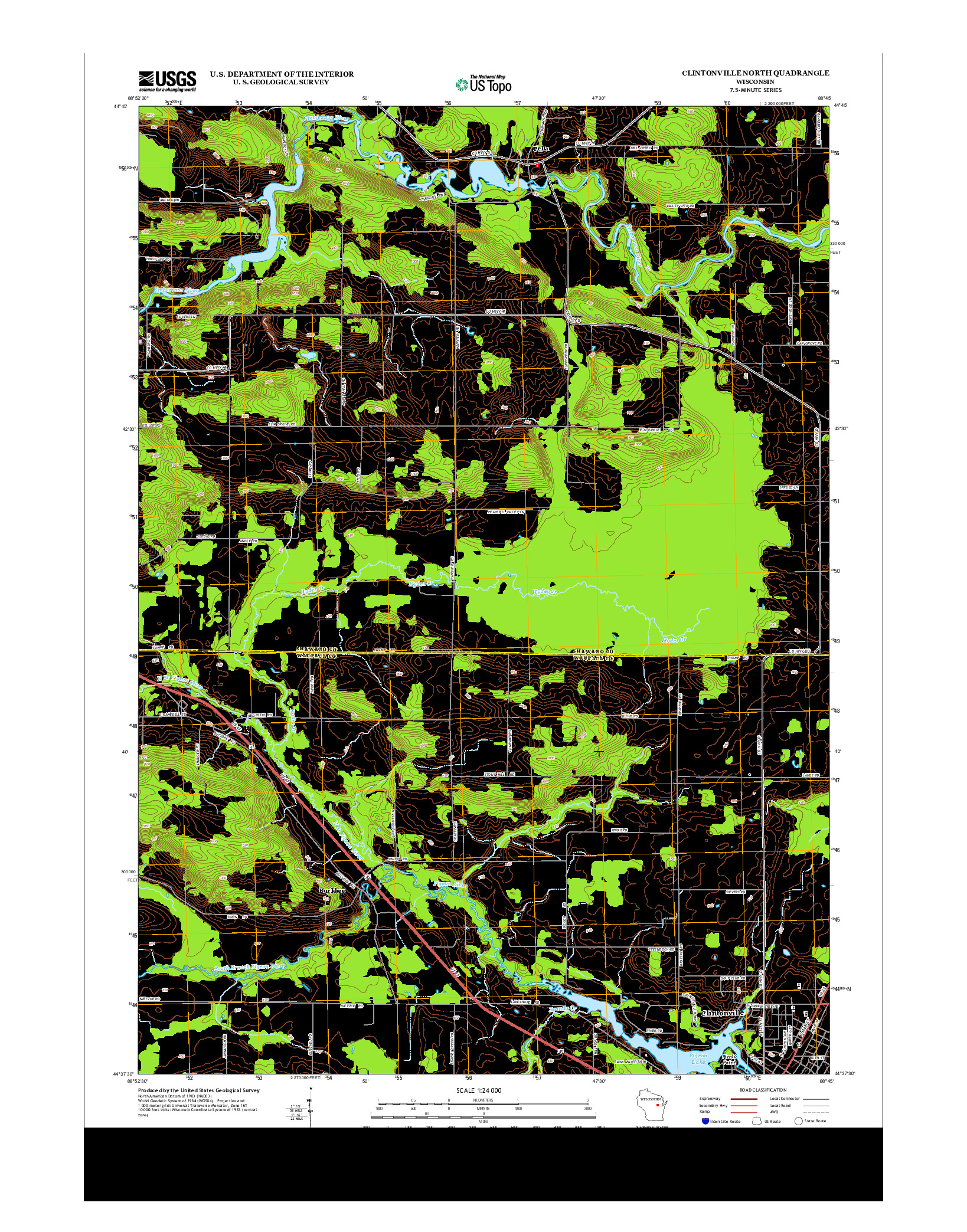 USGS US TOPO 7.5-MINUTE MAP FOR CLINTONVILLE NORTH, WI 2013
