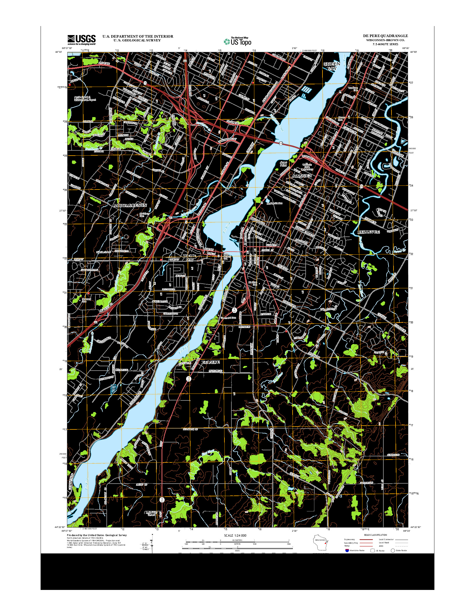 USGS US TOPO 7.5-MINUTE MAP FOR DE PERE, WI 2013