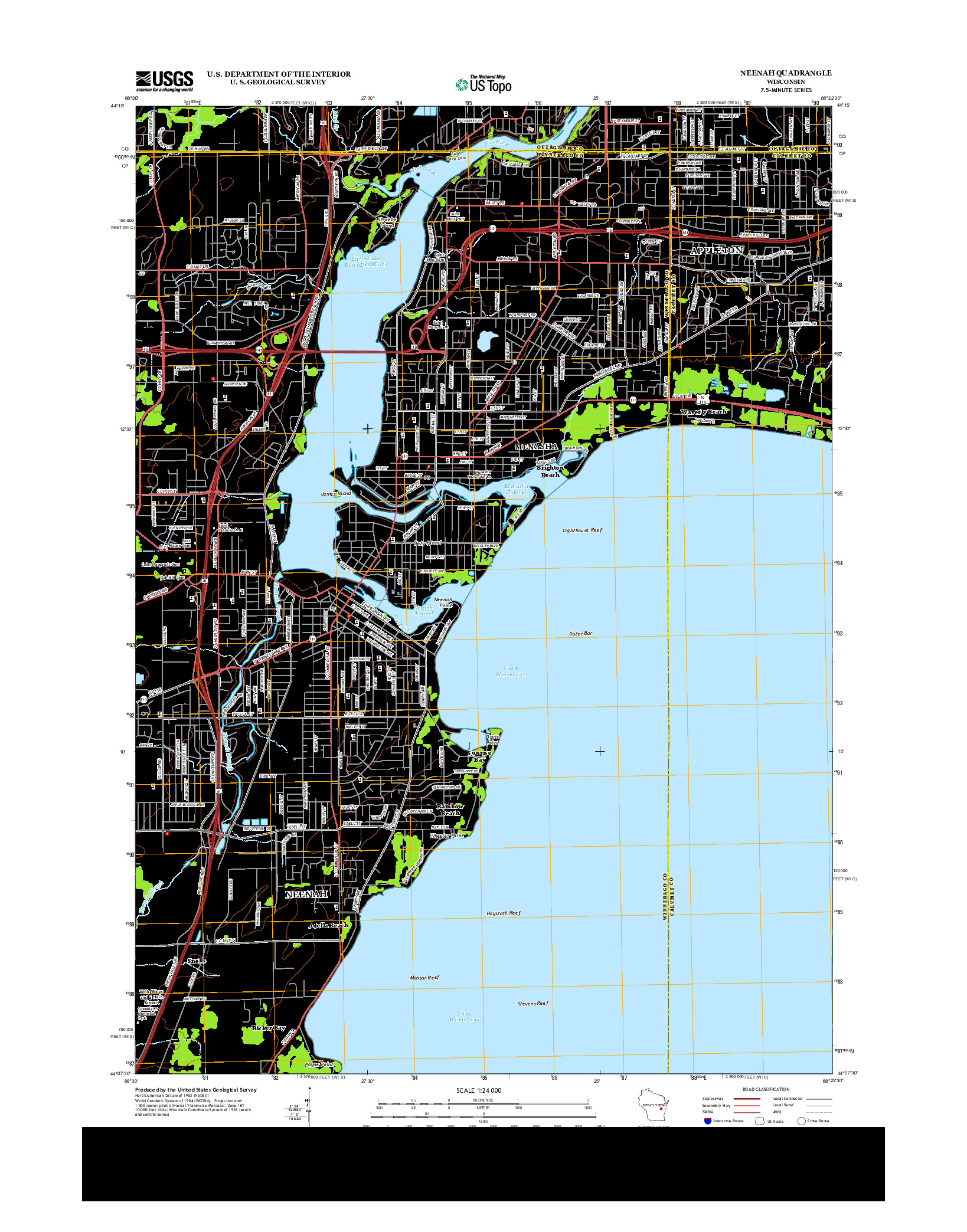 USGS US TOPO 7.5-MINUTE MAP FOR NEENAH, WI 2013