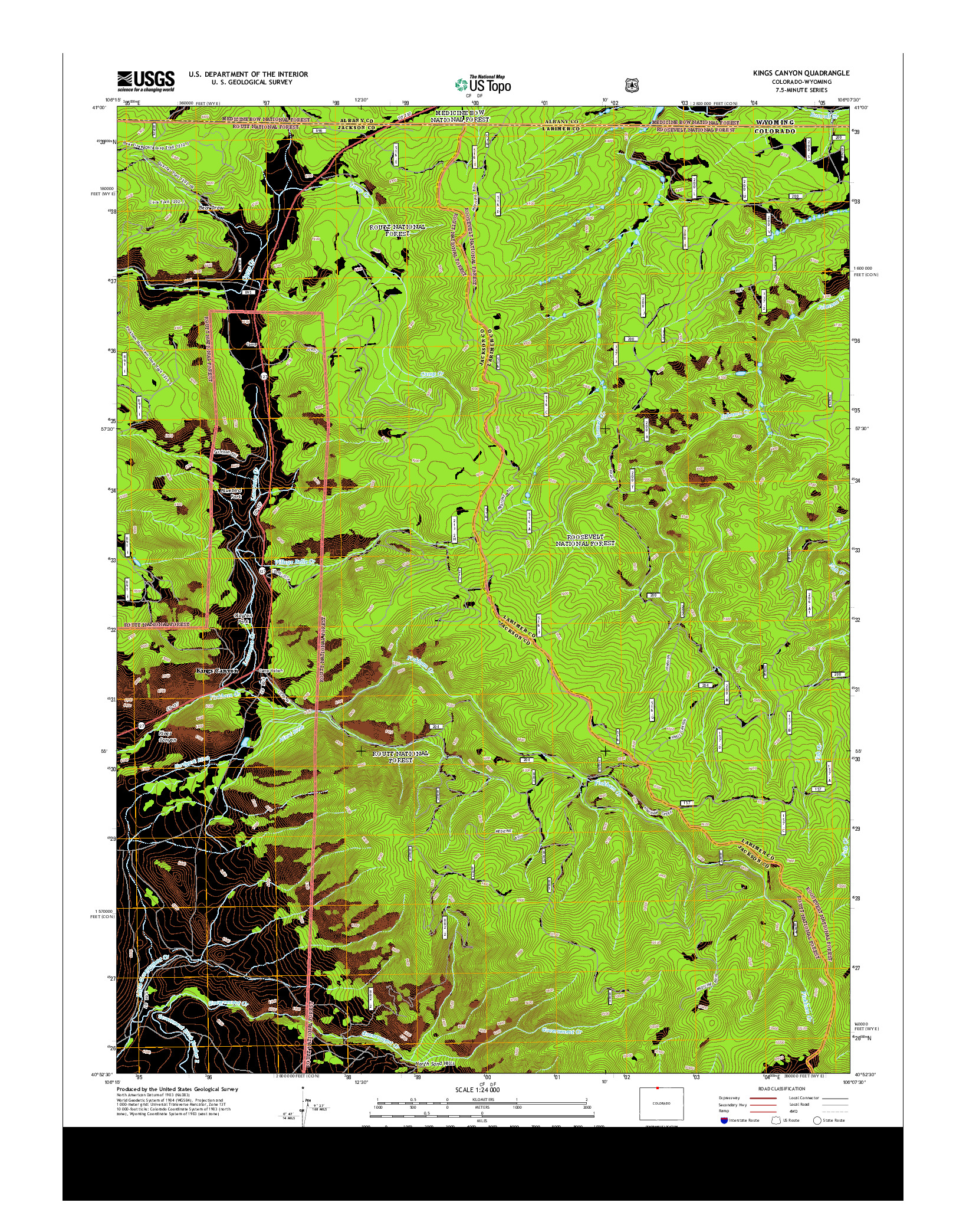 USGS US TOPO 7.5-MINUTE MAP FOR KINGS CANYON, CO-WY 2013