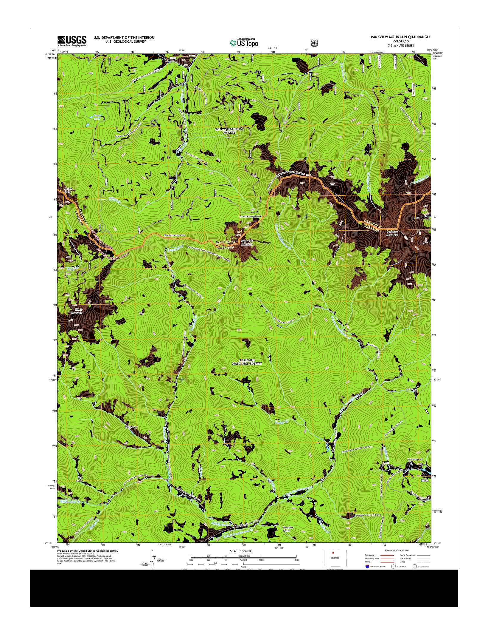 USGS US TOPO 7.5-MINUTE MAP FOR PARKVIEW MOUNTAIN, CO 2013