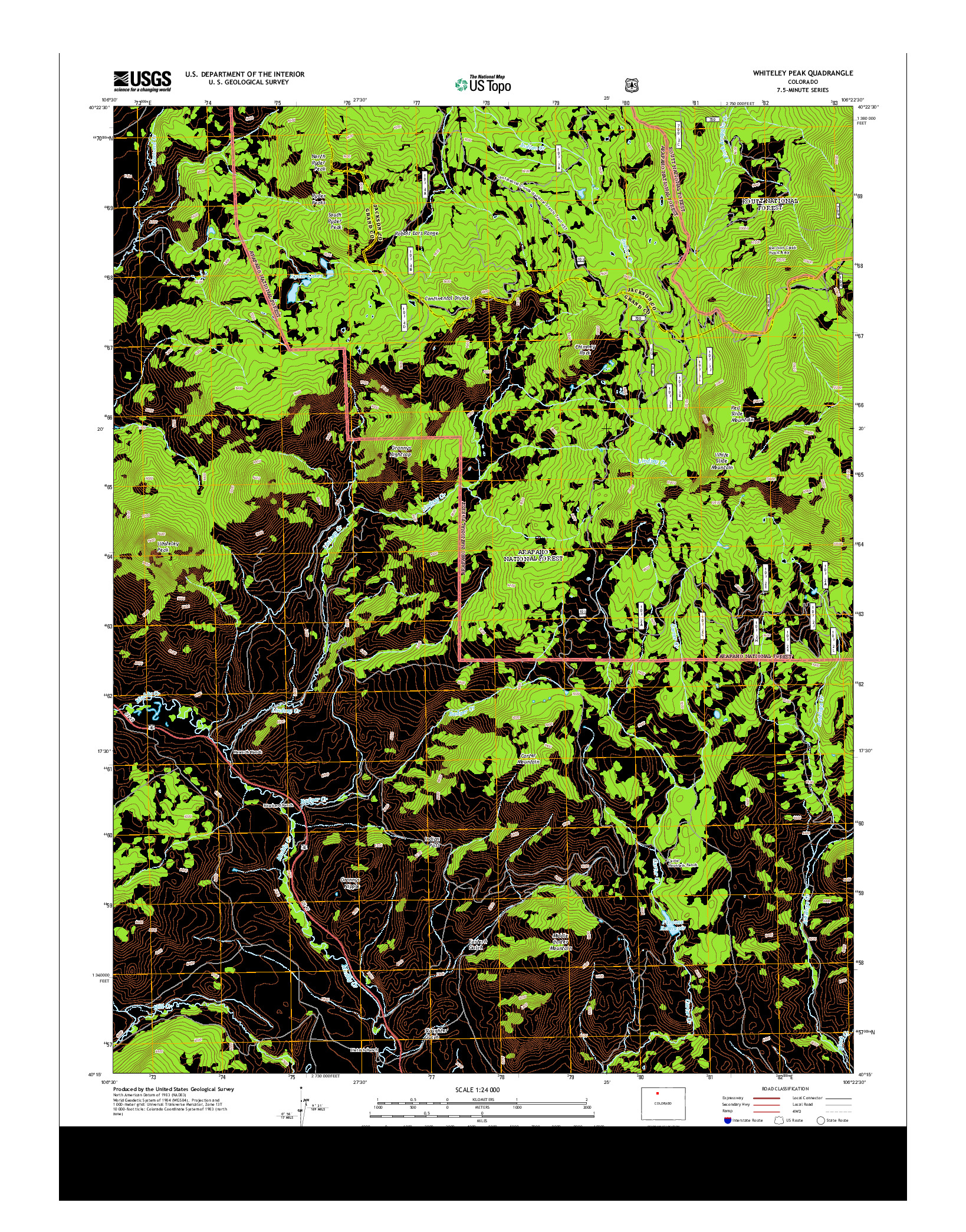 USGS US TOPO 7.5-MINUTE MAP FOR WHITELEY PEAK, CO 2013