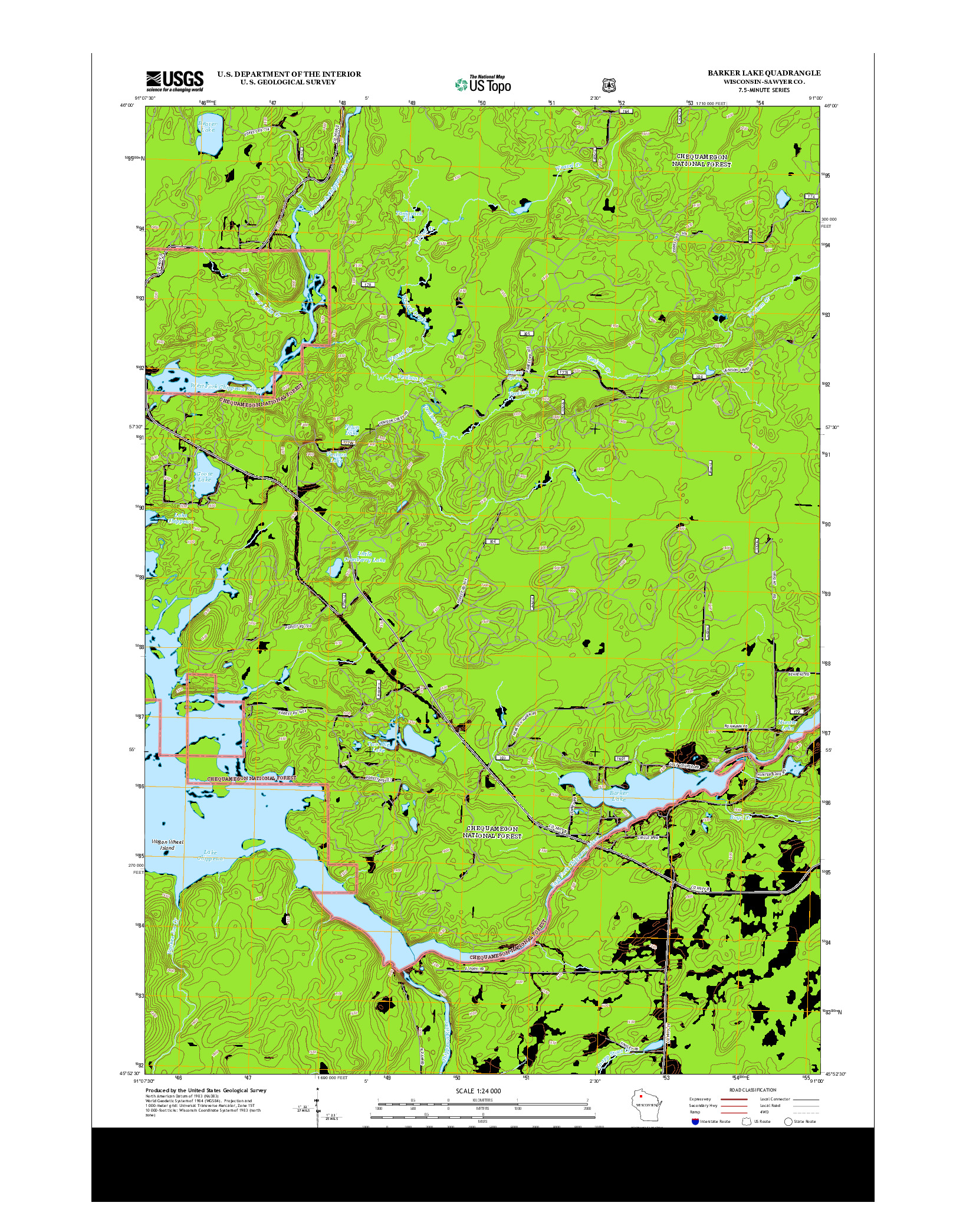 USGS US TOPO 7.5-MINUTE MAP FOR BARKER LAKE, WI 2013