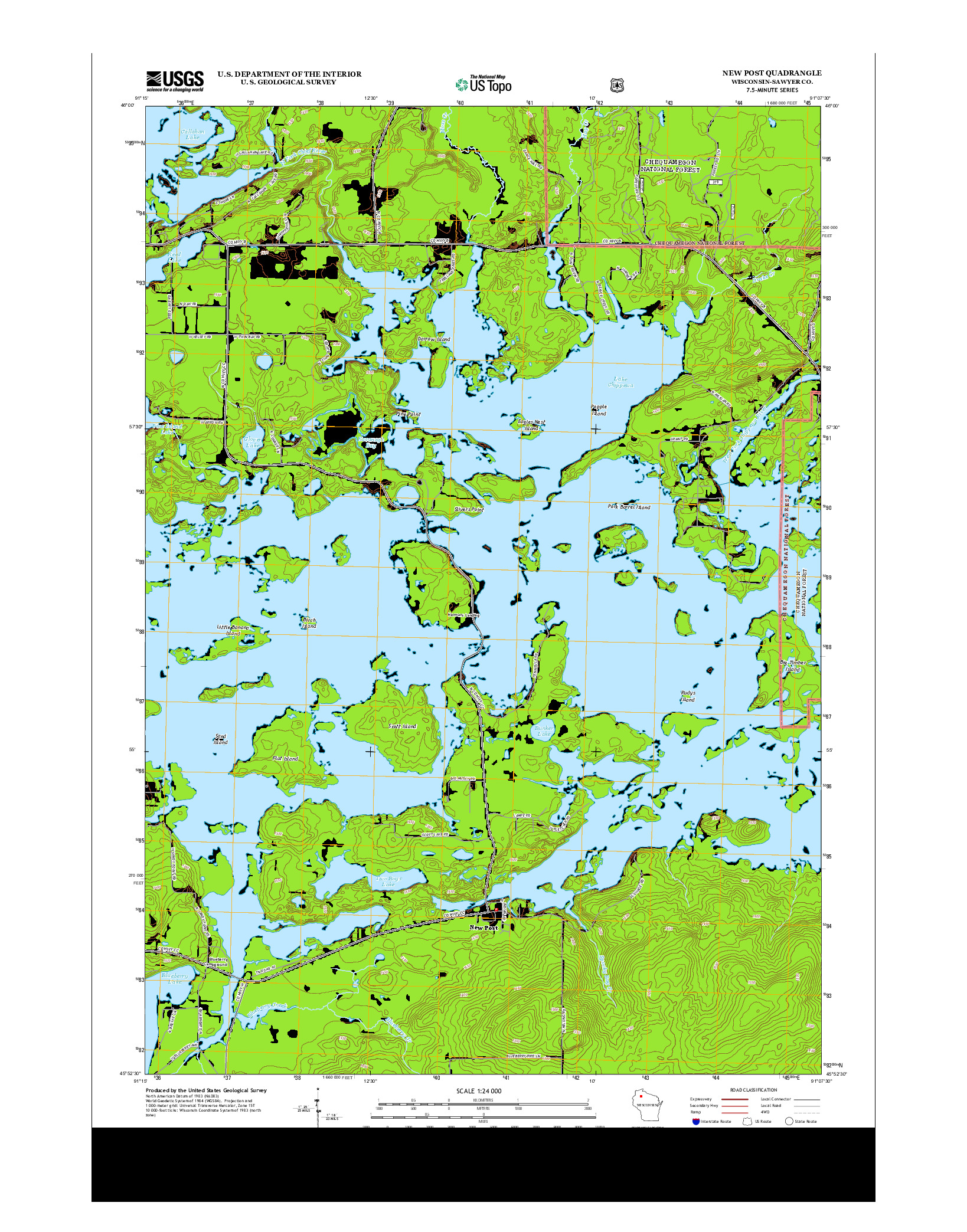 USGS US TOPO 7.5-MINUTE MAP FOR NEW POST, WI 2013