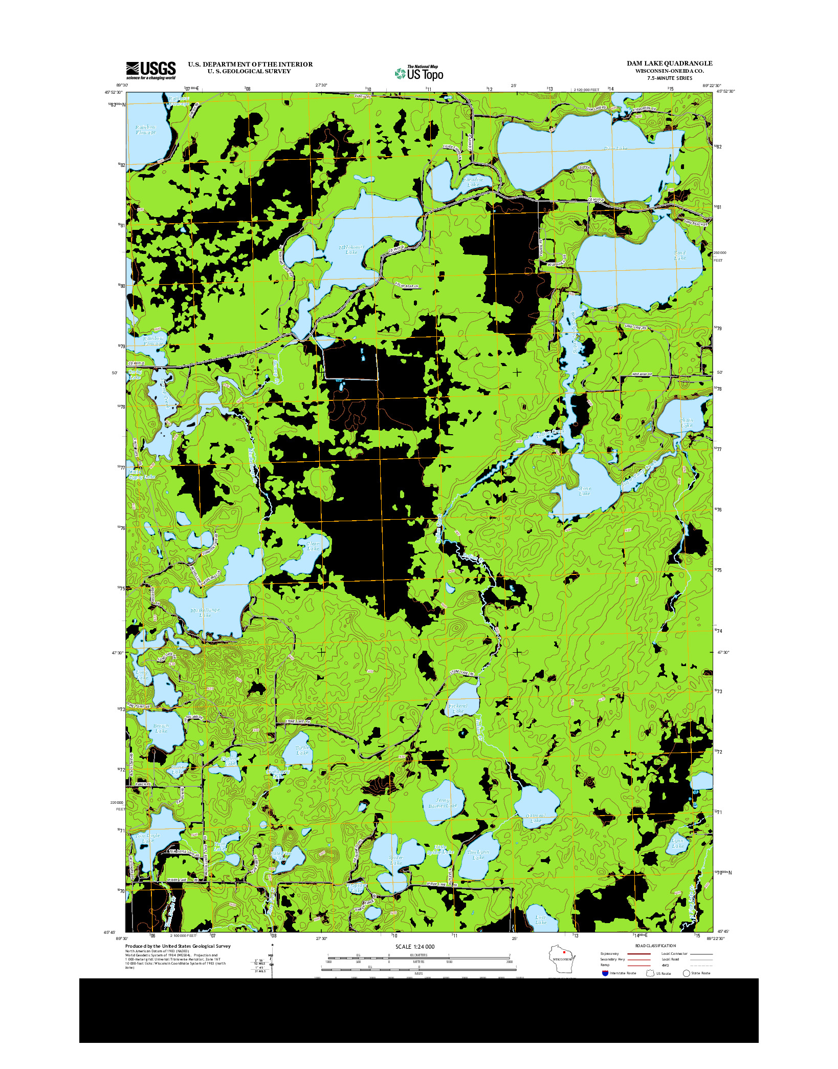 USGS US TOPO 7.5-MINUTE MAP FOR DAM LAKE, WI 2013