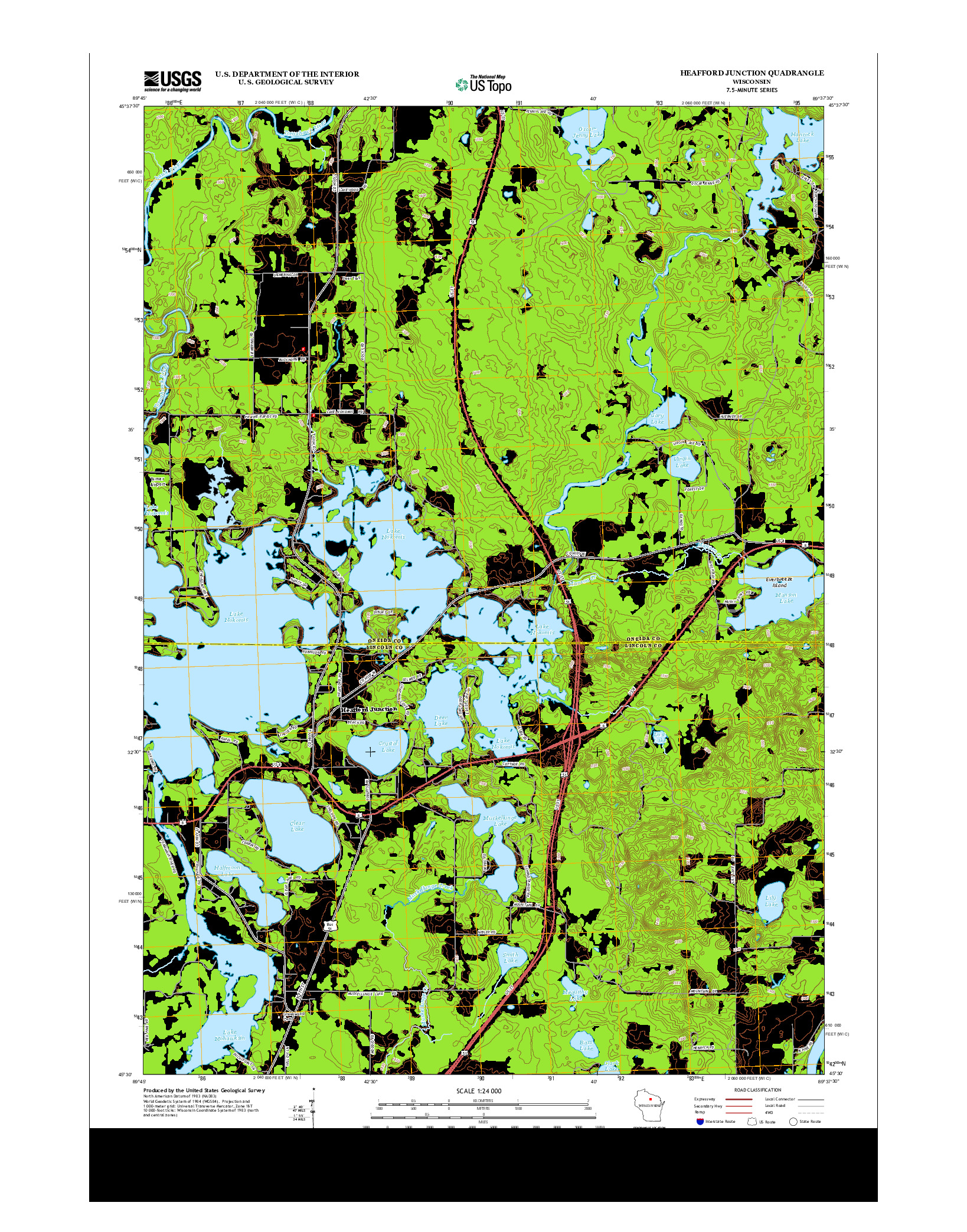USGS US TOPO 7.5-MINUTE MAP FOR HEAFFORD JUNCTION, WI 2013