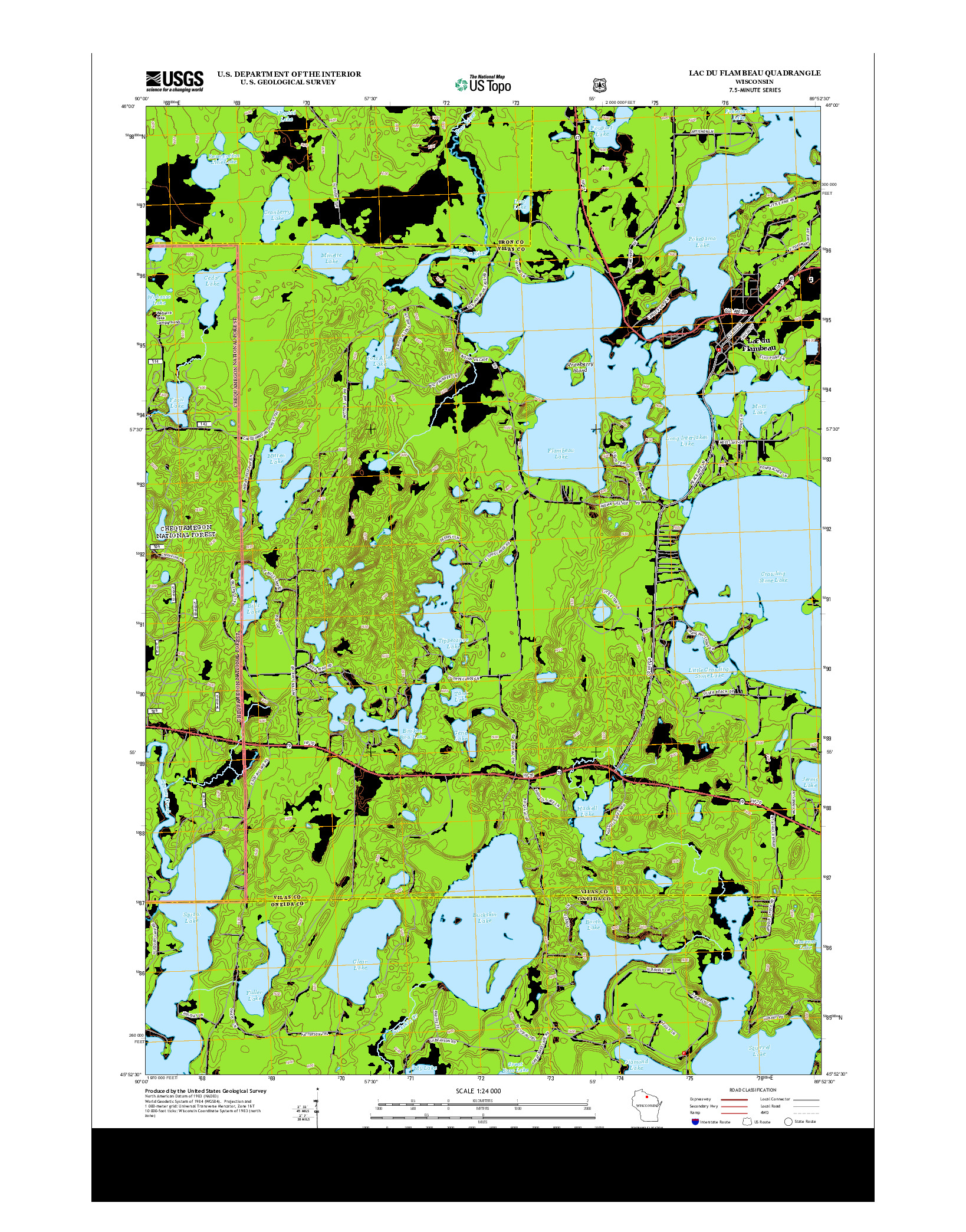 USGS US TOPO 7.5-MINUTE MAP FOR LAC DU FLAMBEAU, WI 2013