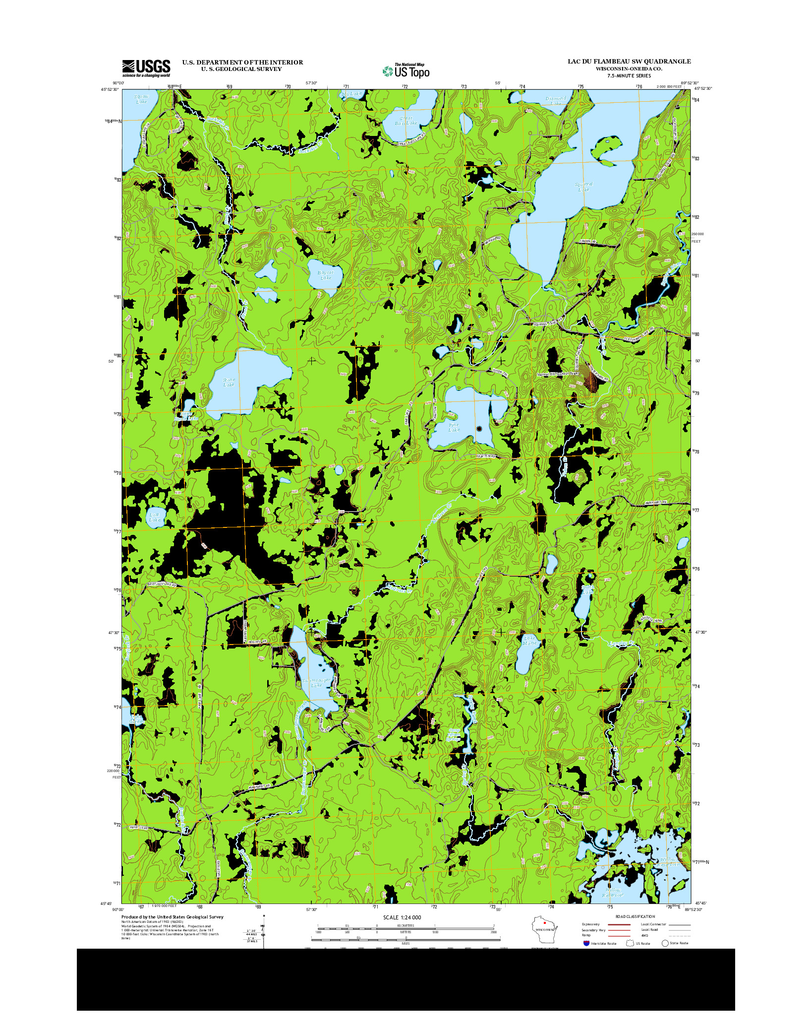 USGS US TOPO 7.5-MINUTE MAP FOR LAC DU FLAMBEAU SW, WI 2013