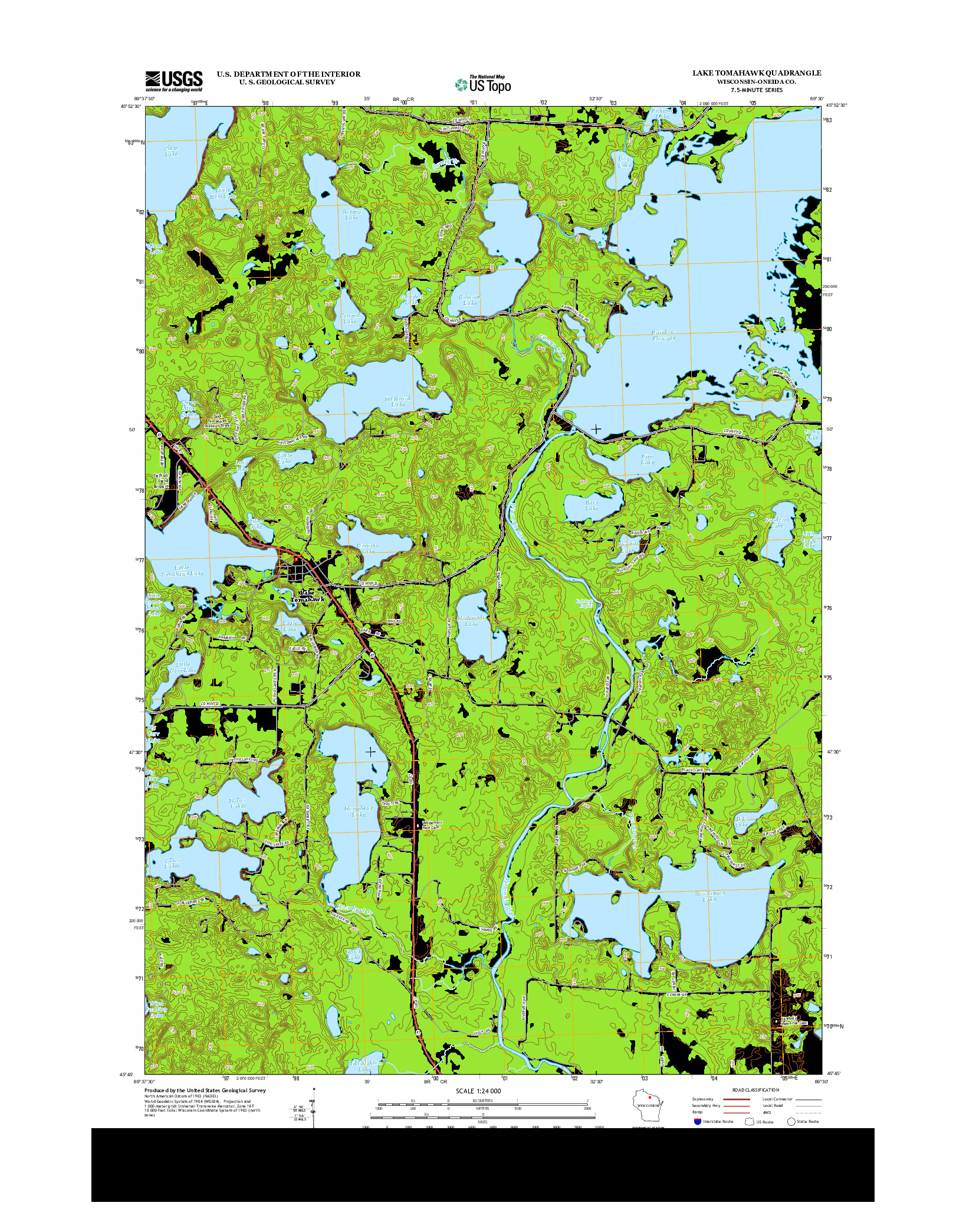 USGS US TOPO 7.5-MINUTE MAP FOR LAKE TOMAHAWK, WI 2013