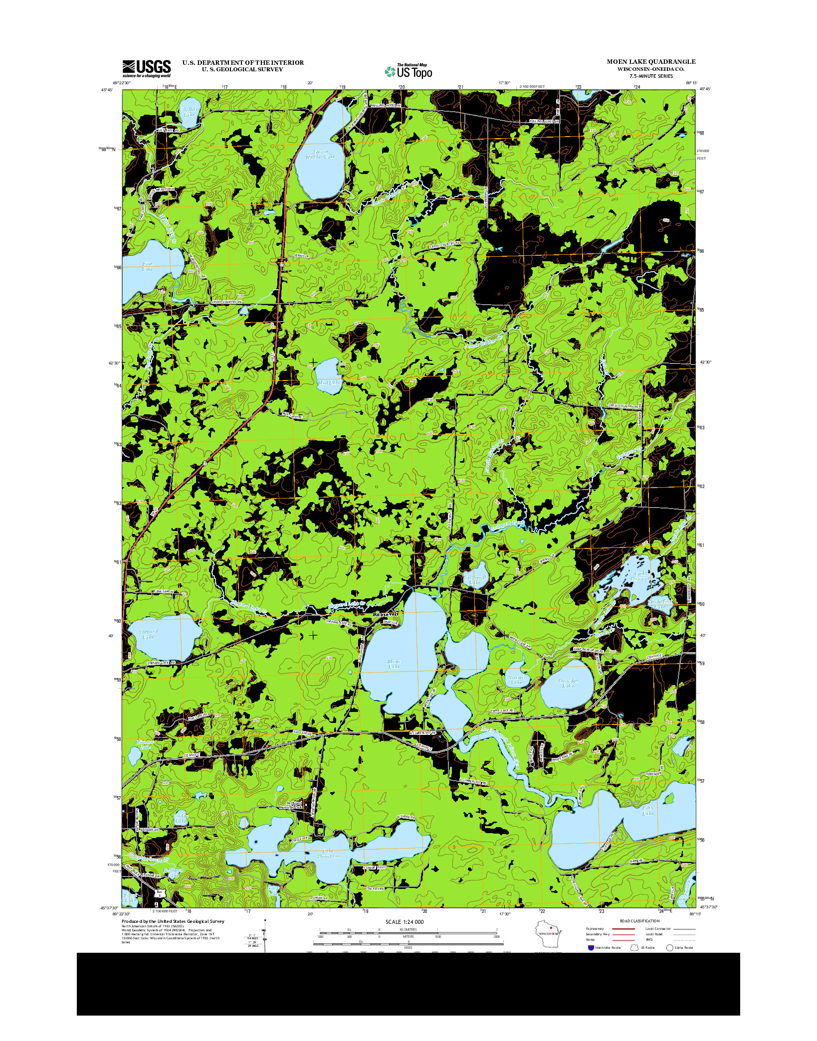 USGS US TOPO 7.5-MINUTE MAP FOR MOEN LAKE, WI 2013
