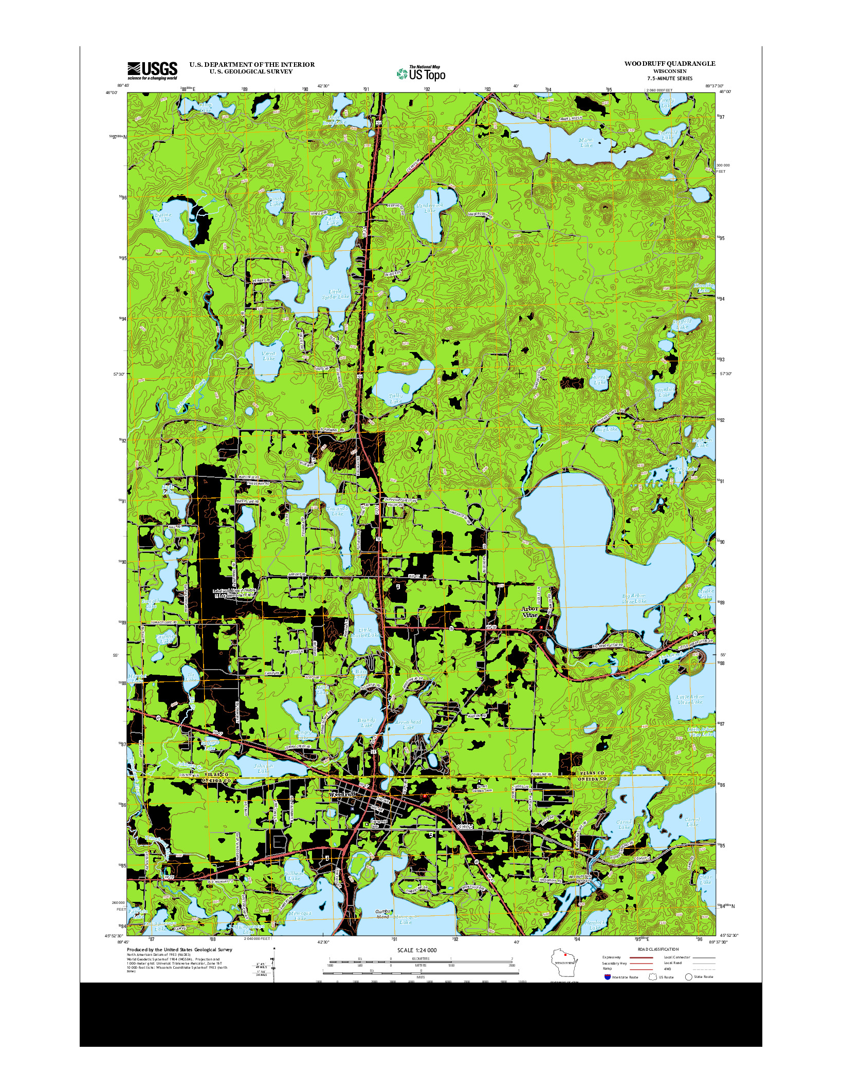 USGS US TOPO 7.5-MINUTE MAP FOR WOODRUFF, WI 2013