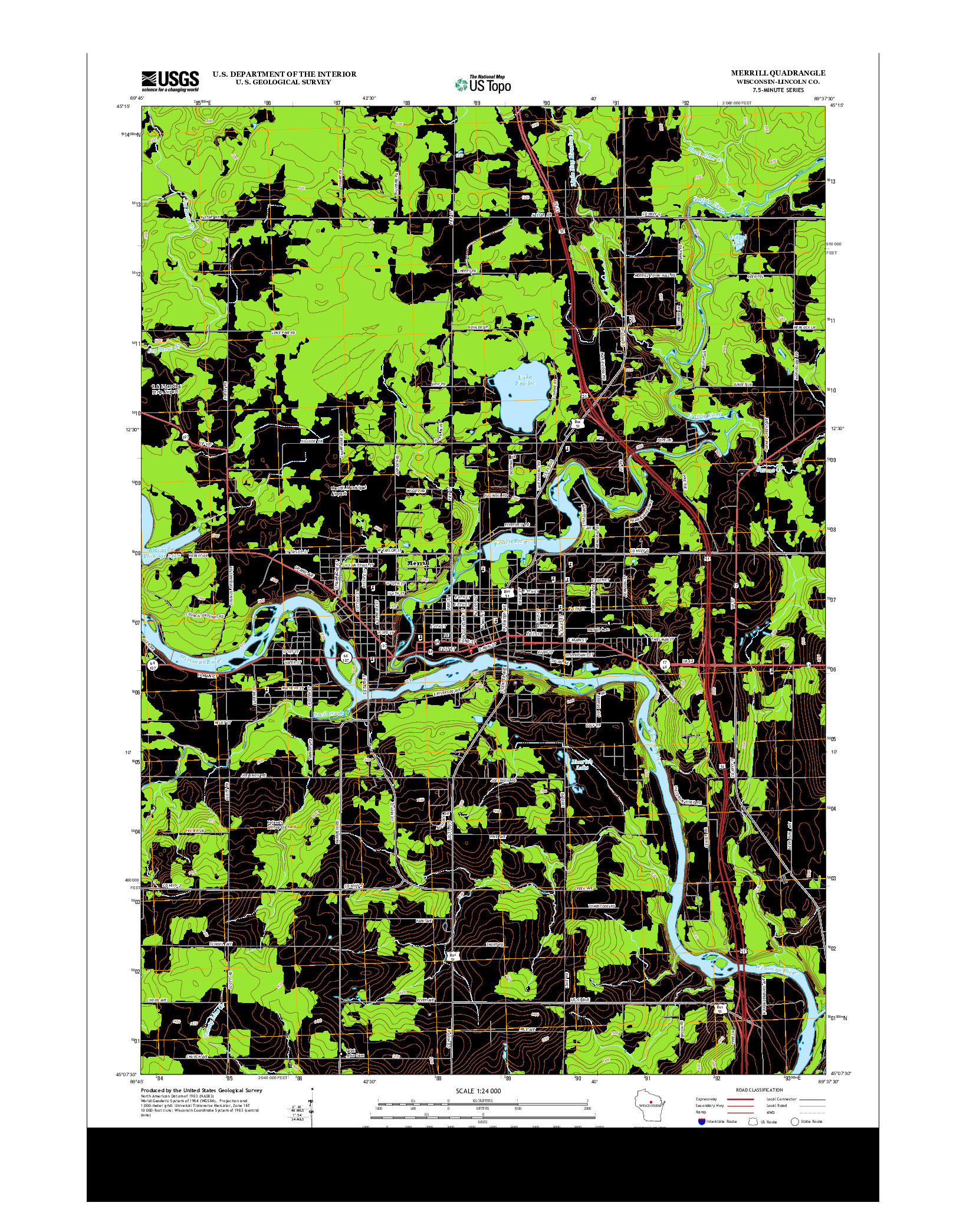 USGS US TOPO 7.5-MINUTE MAP FOR MERRILL, WI 2013