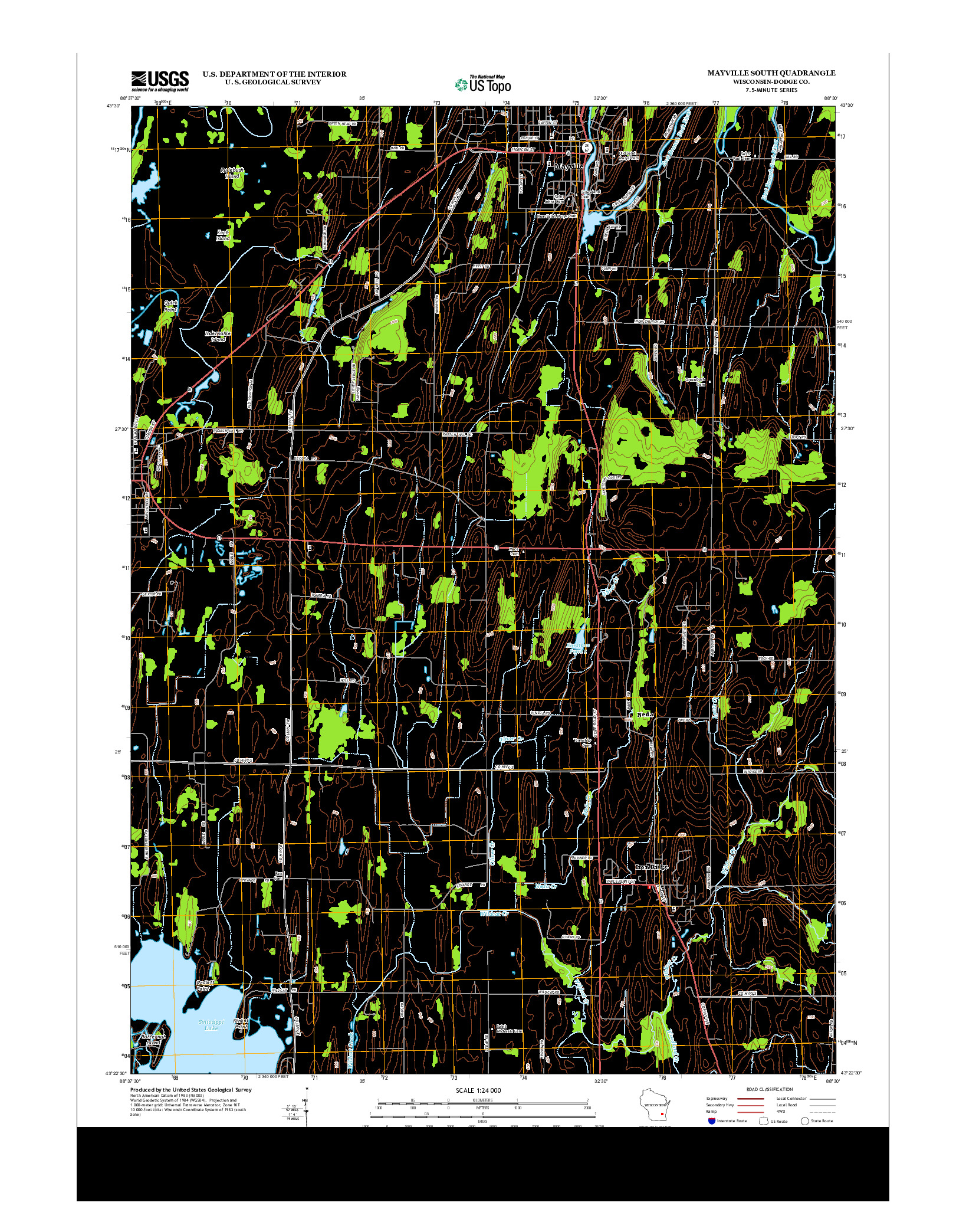 USGS US TOPO 7.5-MINUTE MAP FOR MAYVILLE SOUTH, WI 2013