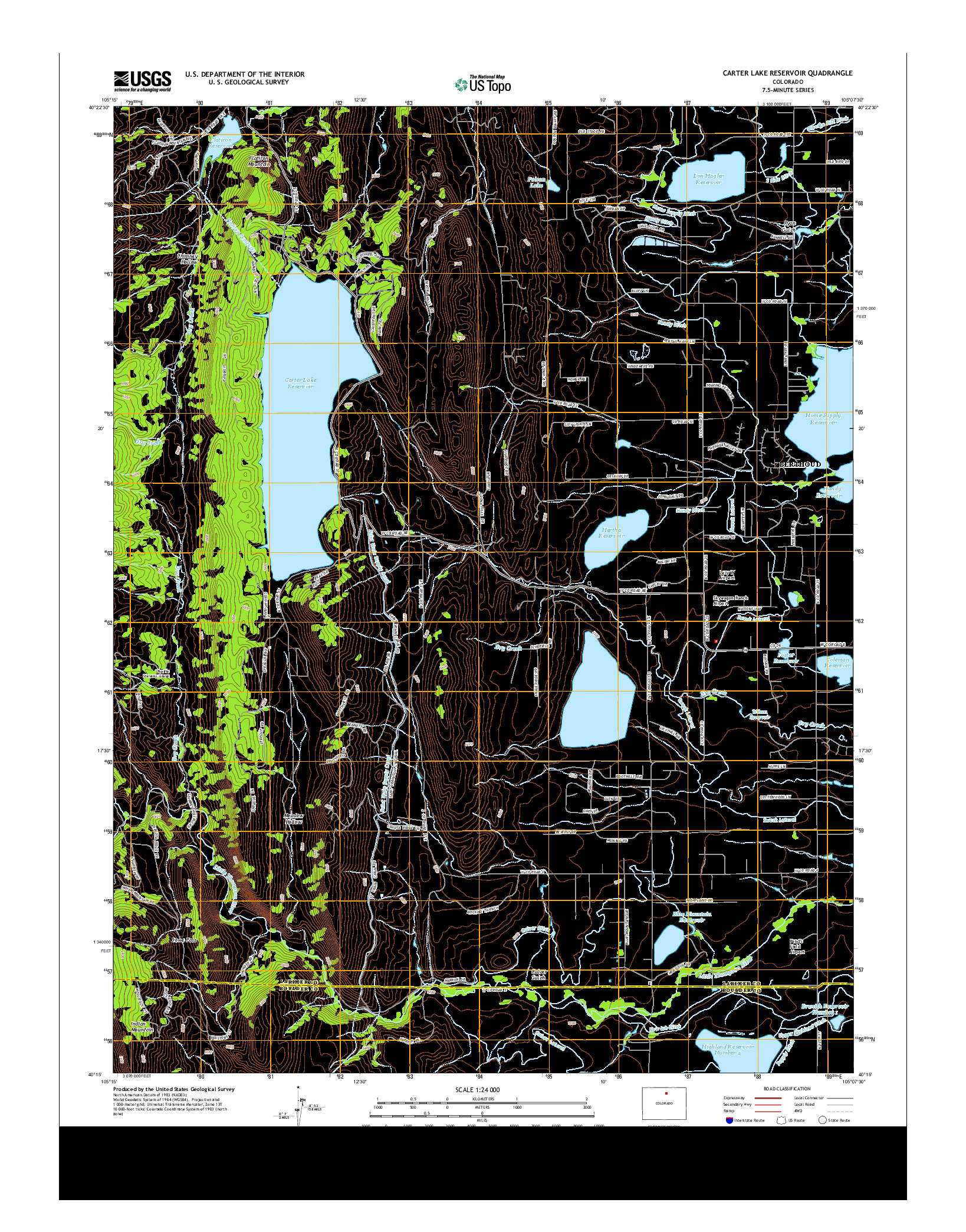 USGS US TOPO 7.5-MINUTE MAP FOR CARTER LAKE RESERVOIR, CO 2013