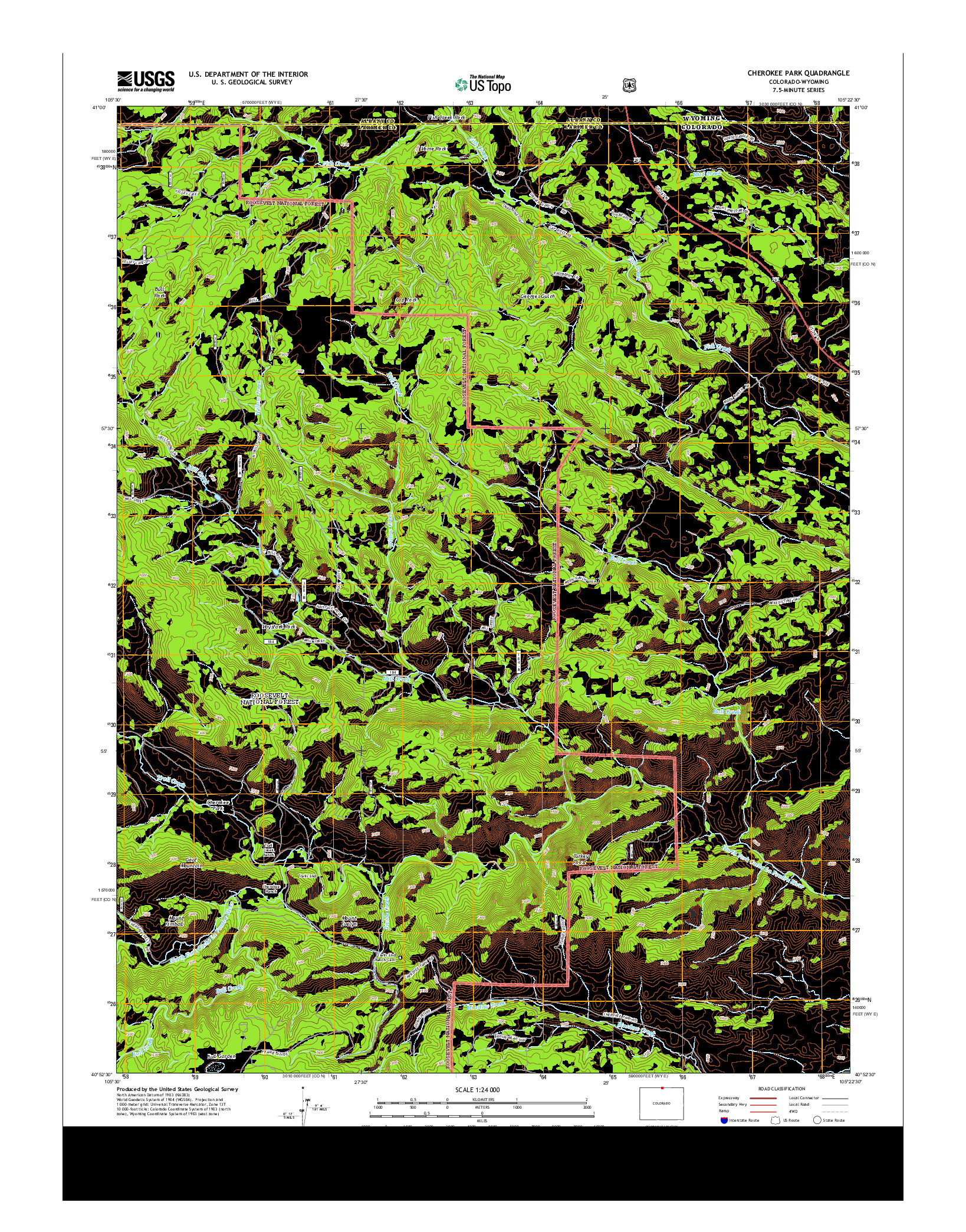 USGS US TOPO 7.5-MINUTE MAP FOR CHEROKEE PARK, CO-WY 2013