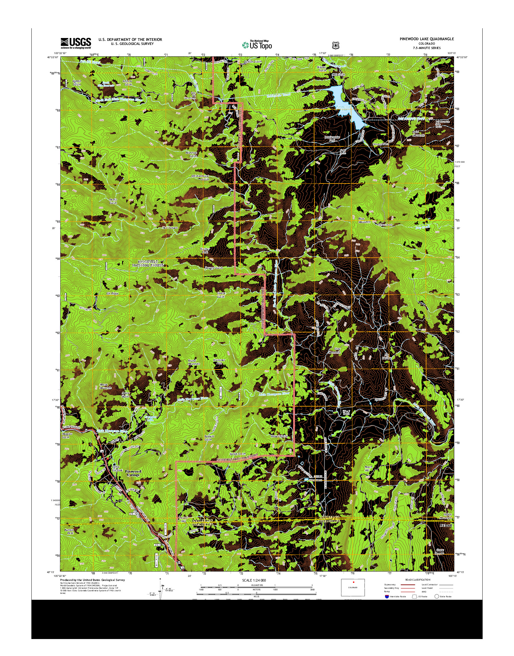 USGS US TOPO 7.5-MINUTE MAP FOR PINEWOOD LAKE, CO 2013