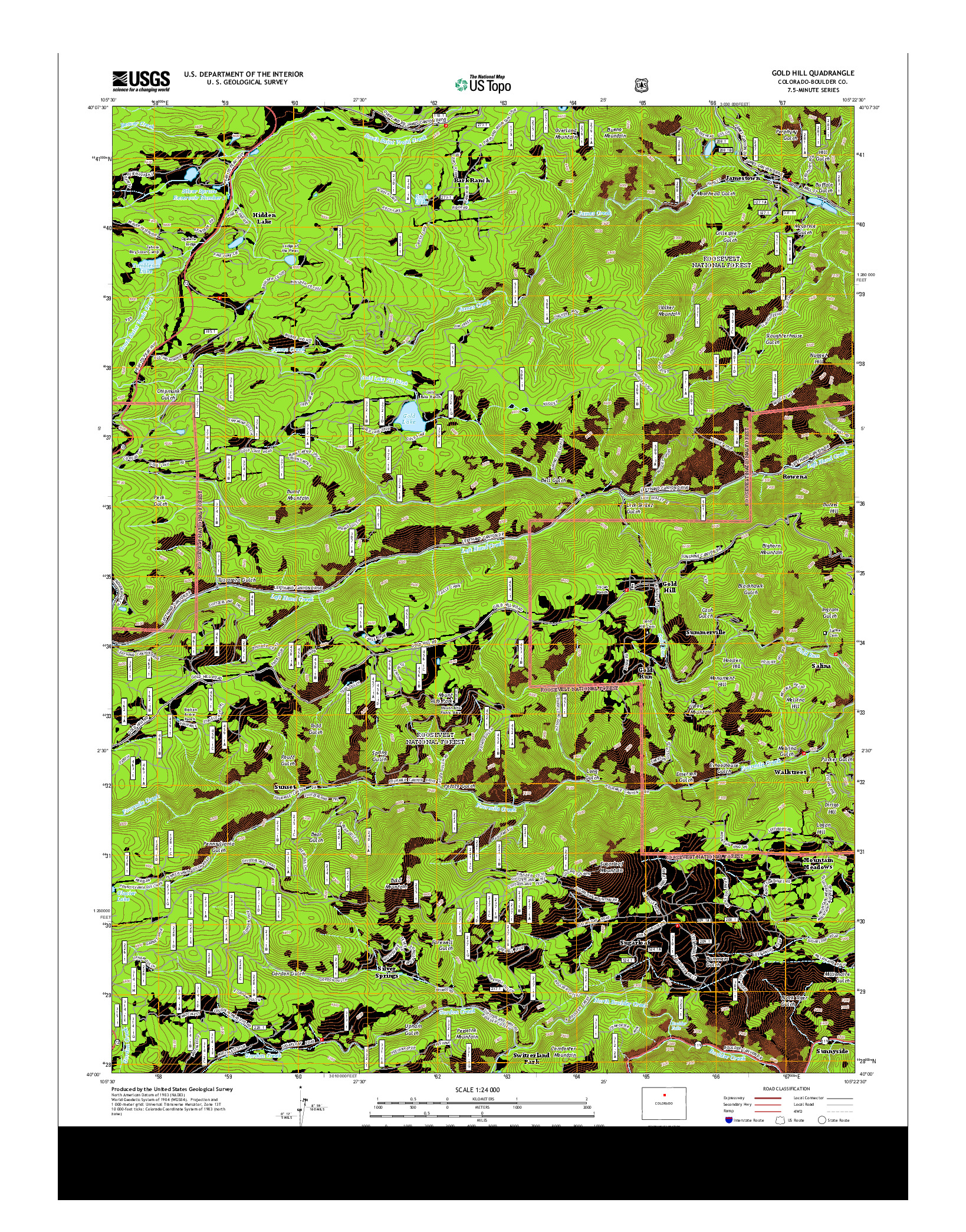 USGS US TOPO 7.5-MINUTE MAP FOR GOLD HILL, CO 2013