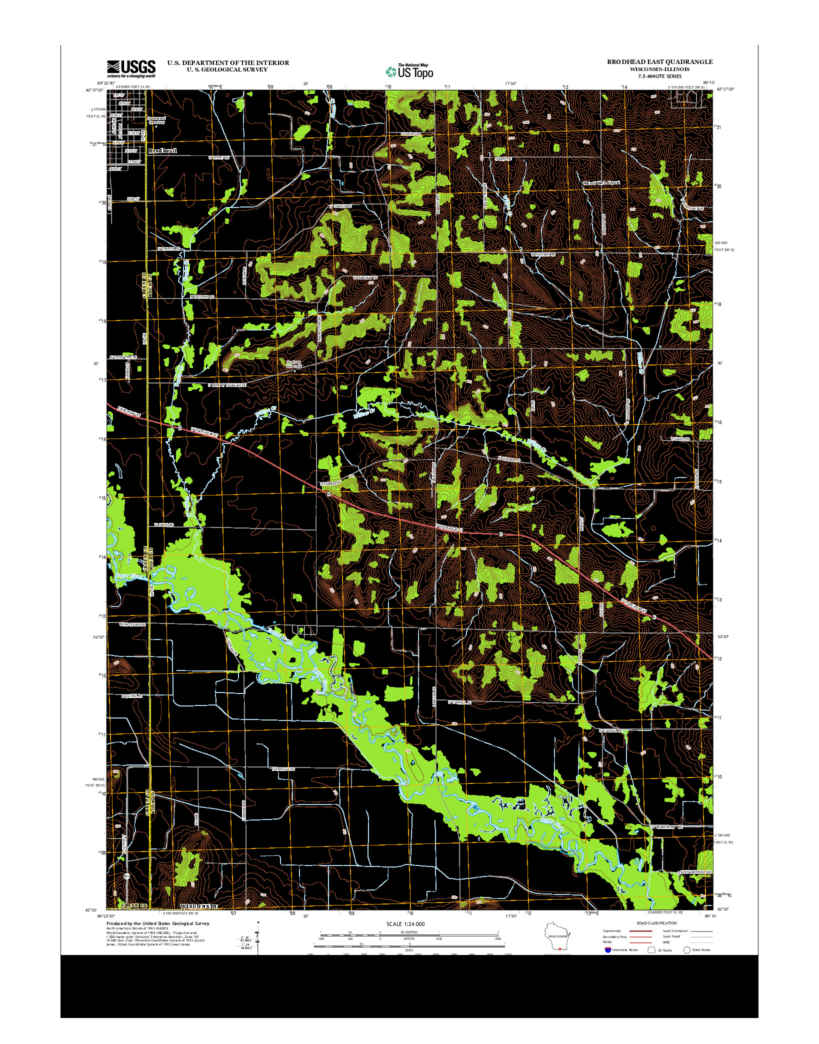 USGS US TOPO 7.5-MINUTE MAP FOR BRODHEAD EAST, WI-IL 2013