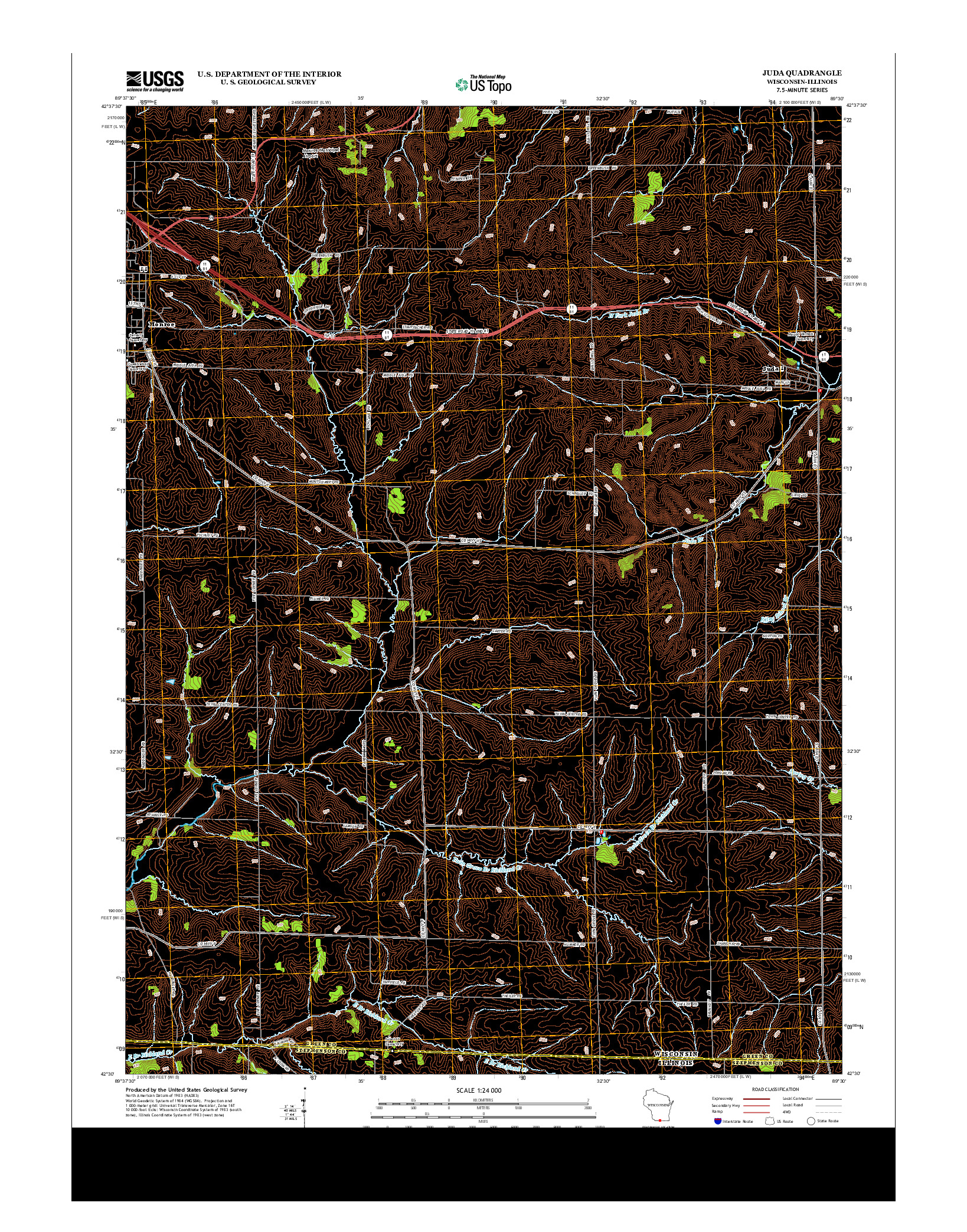 USGS US TOPO 7.5-MINUTE MAP FOR JUDA, WI-IL 2013