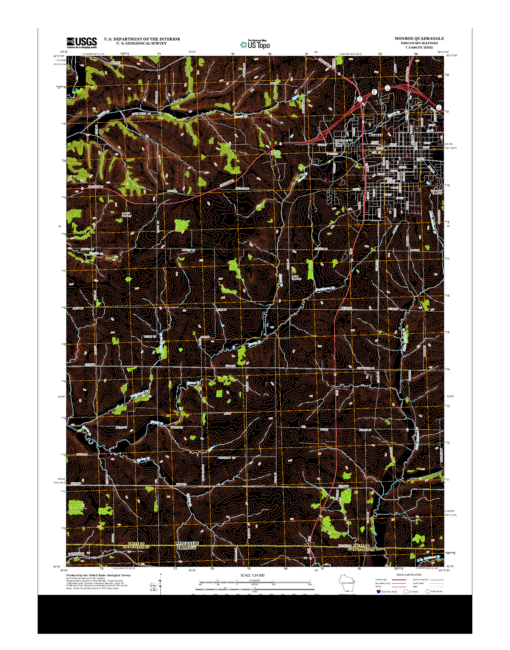 USGS US TOPO 7.5-MINUTE MAP FOR MONROE, WI-IL 2013