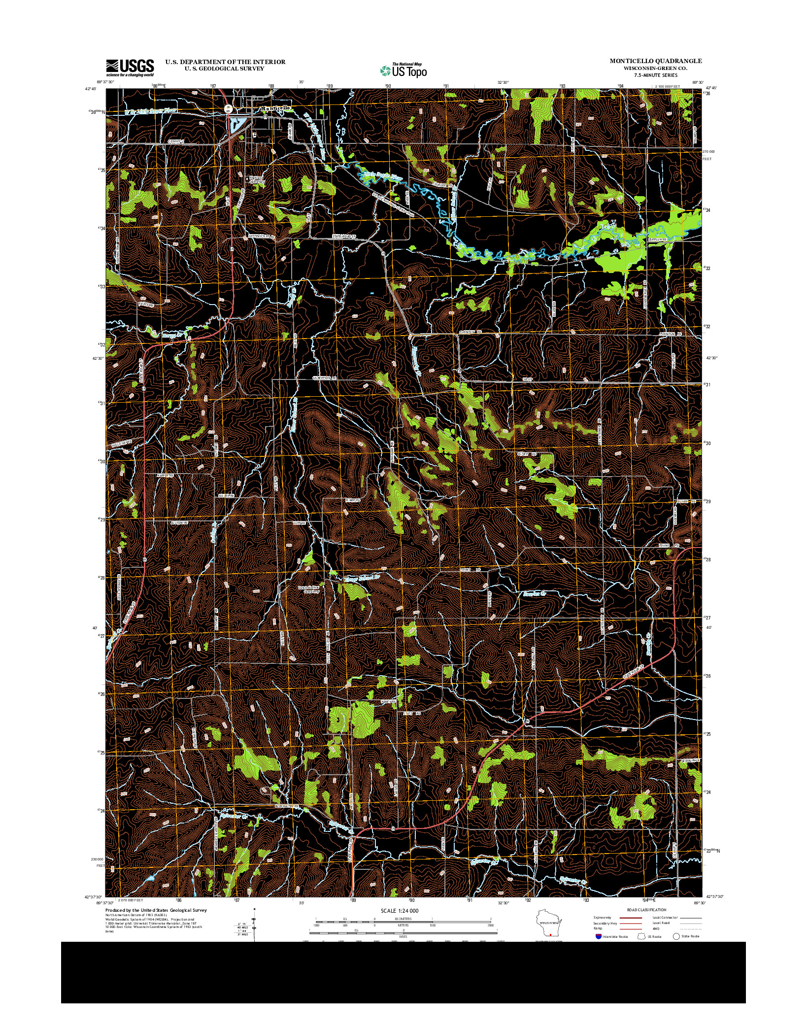 USGS US TOPO 7.5-MINUTE MAP FOR MONTICELLO, WI 2013