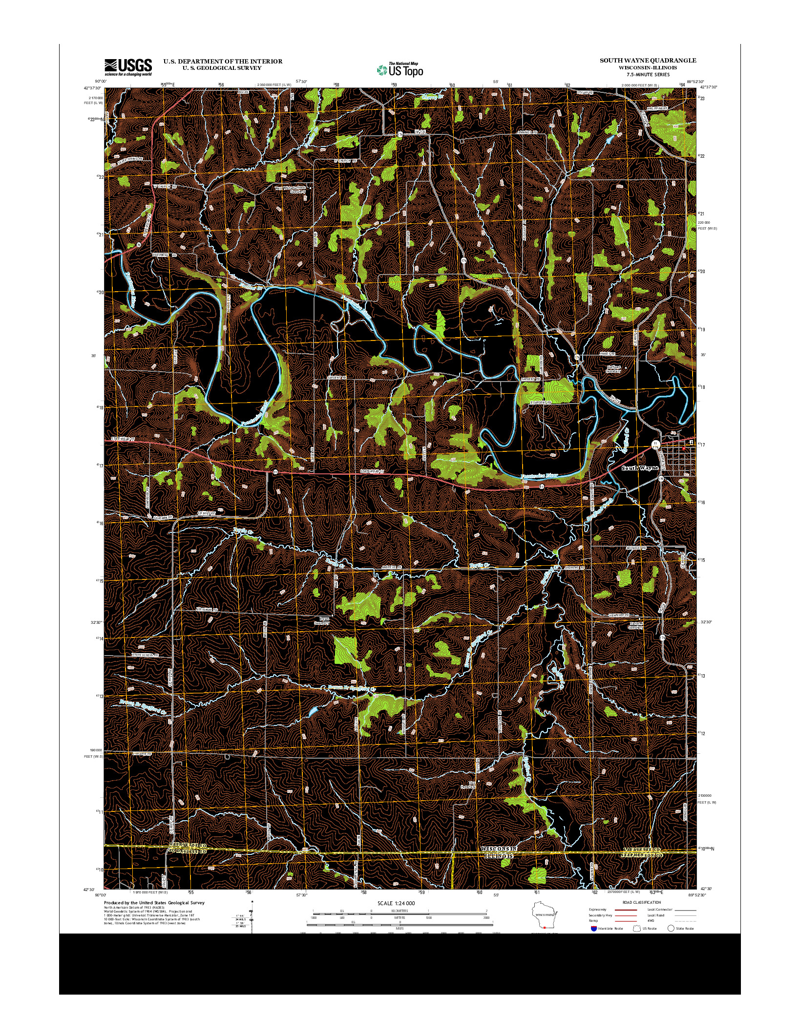 USGS US TOPO 7.5-MINUTE MAP FOR SOUTH WAYNE, WI-IL 2013
