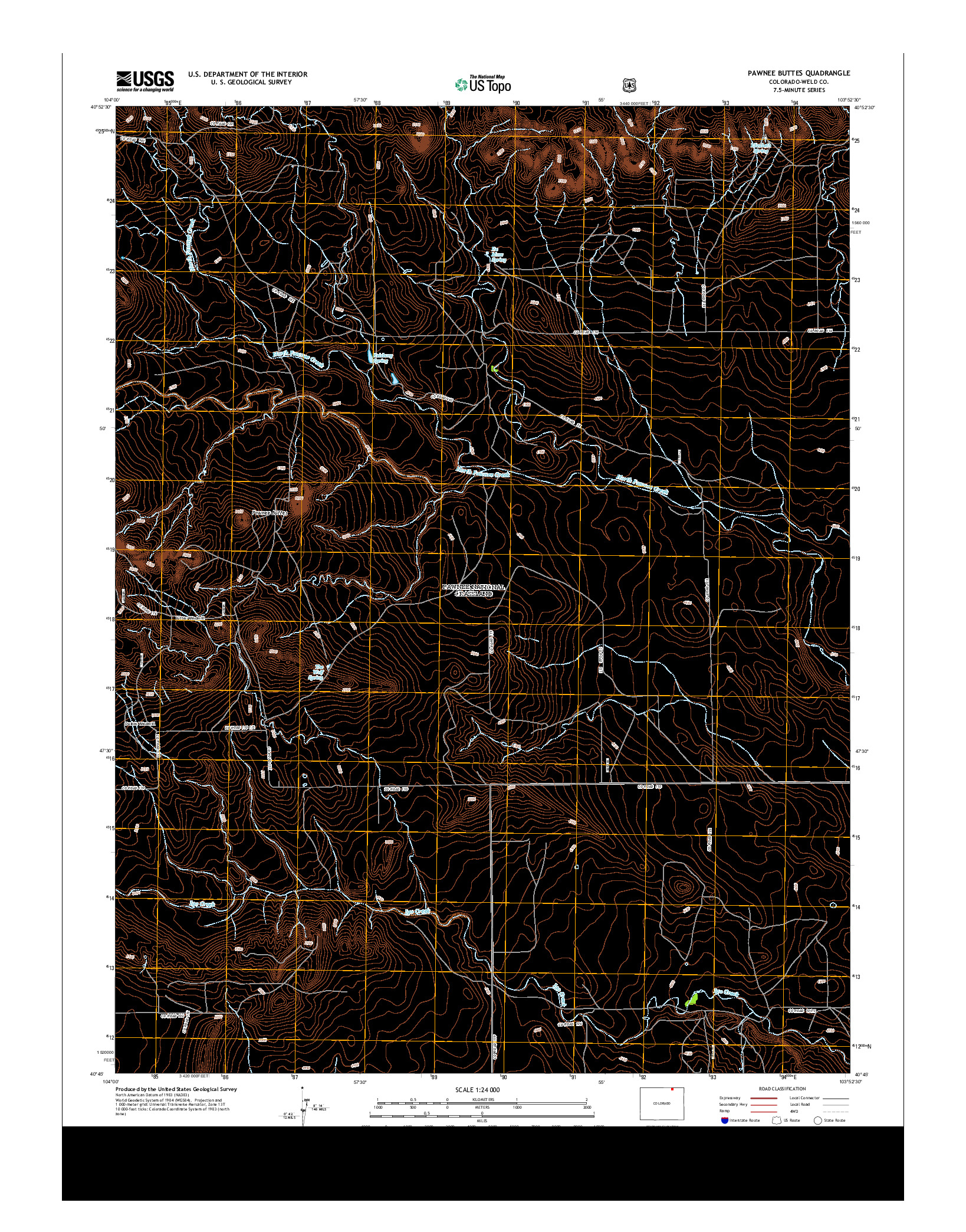 USGS US TOPO 7.5-MINUTE MAP FOR PAWNEE BUTTES, CO 2013