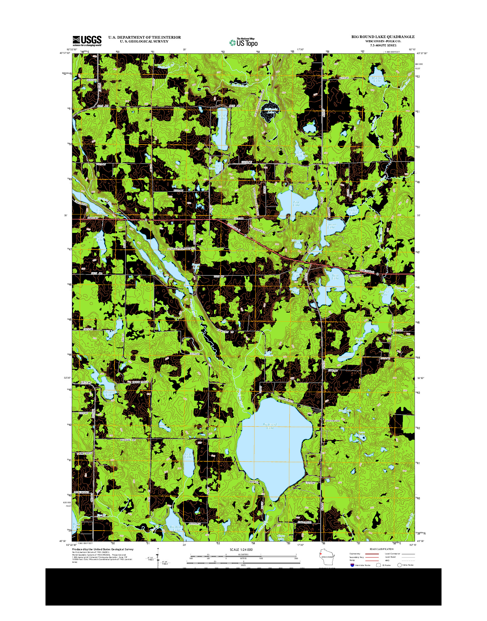 USGS US TOPO 7.5-MINUTE MAP FOR BIG ROUND LAKE, WI 2013