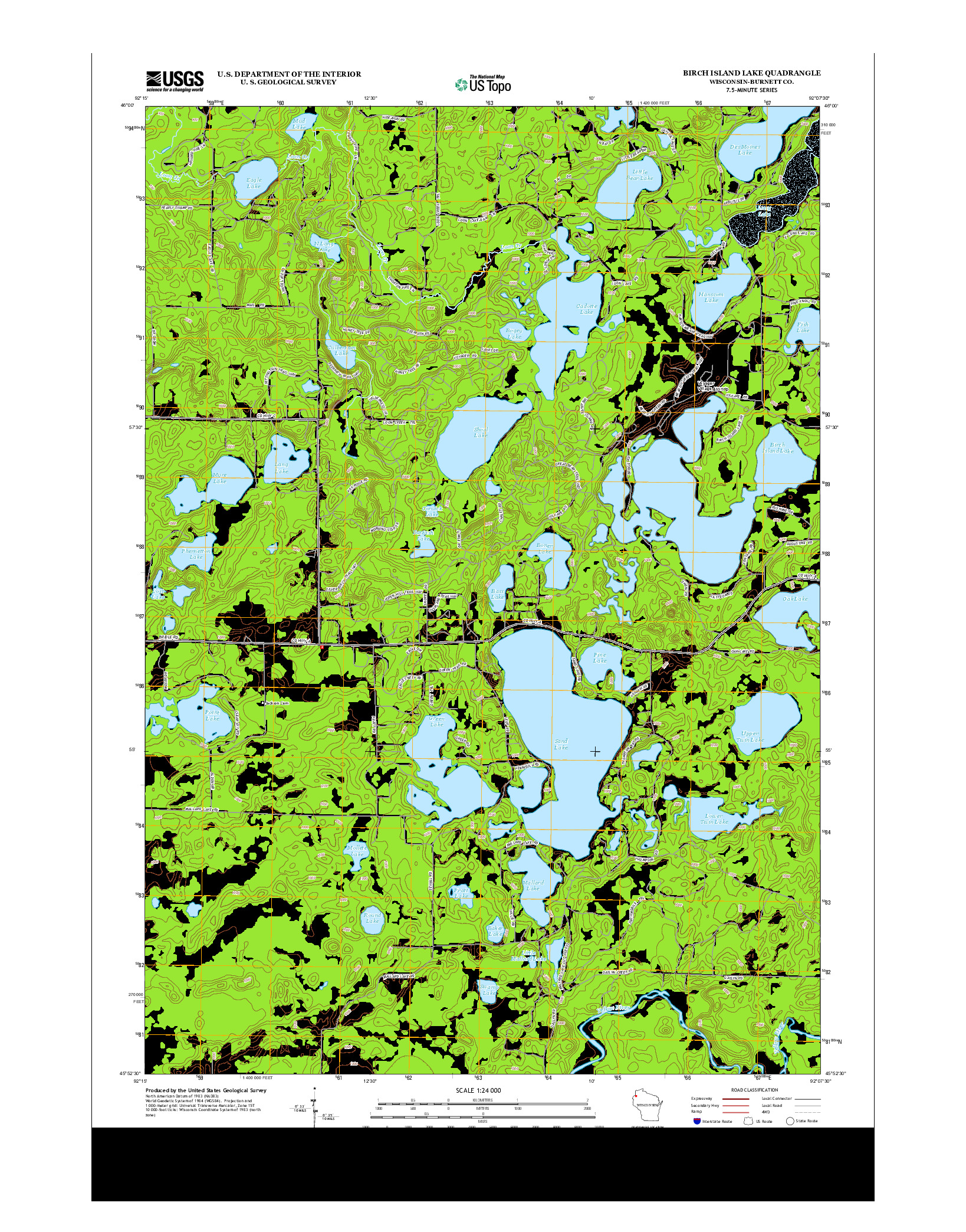 USGS US TOPO 7.5-MINUTE MAP FOR BIRCH ISLAND LAKE, WI 2013