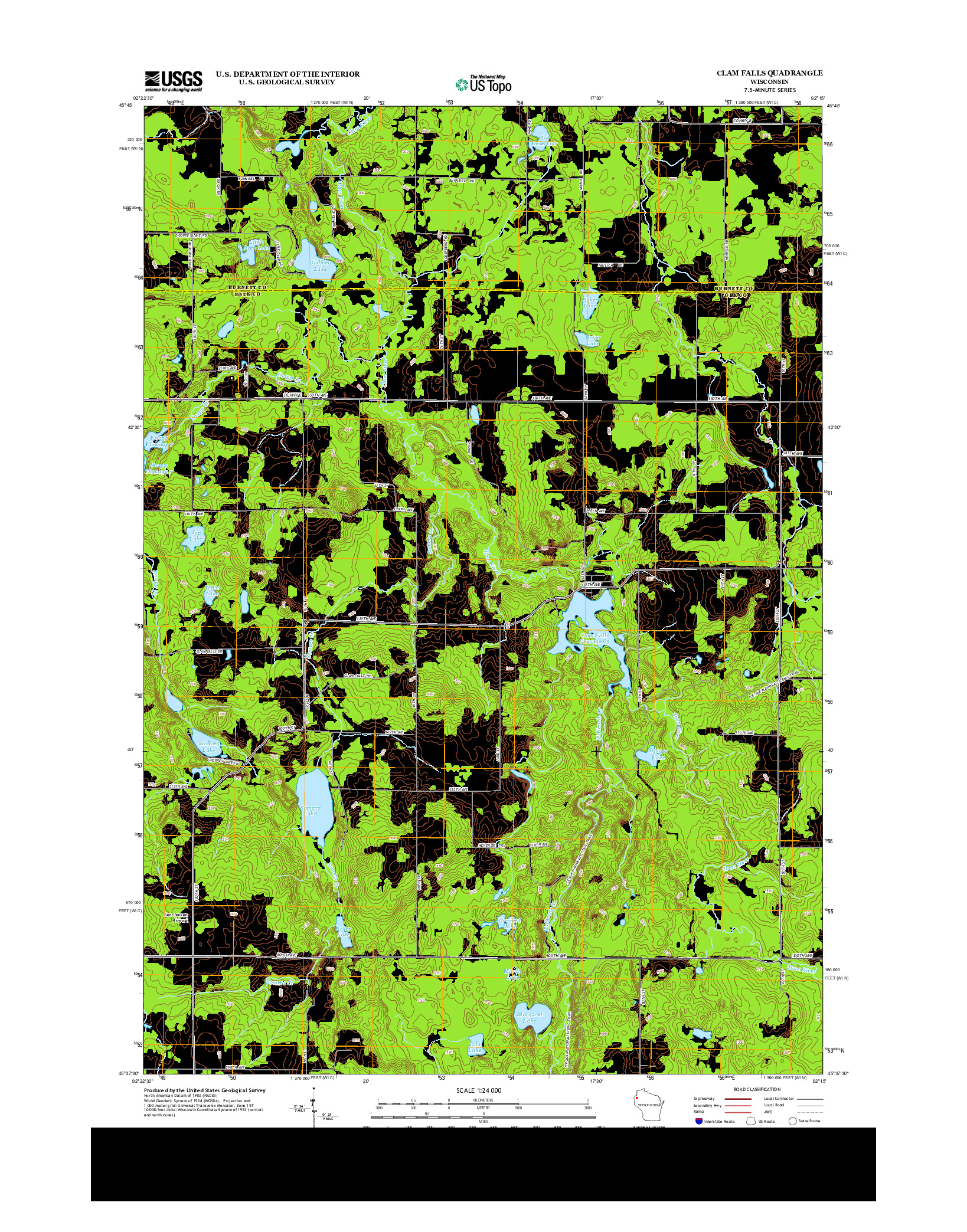 USGS US TOPO 7.5-MINUTE MAP FOR CLAM FALLS, WI 2013