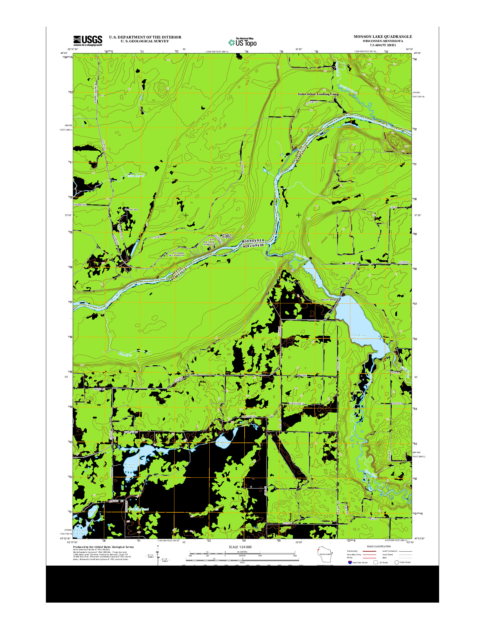 USGS US TOPO 7.5-MINUTE MAP FOR MONSON LAKE, WI-MN 2013