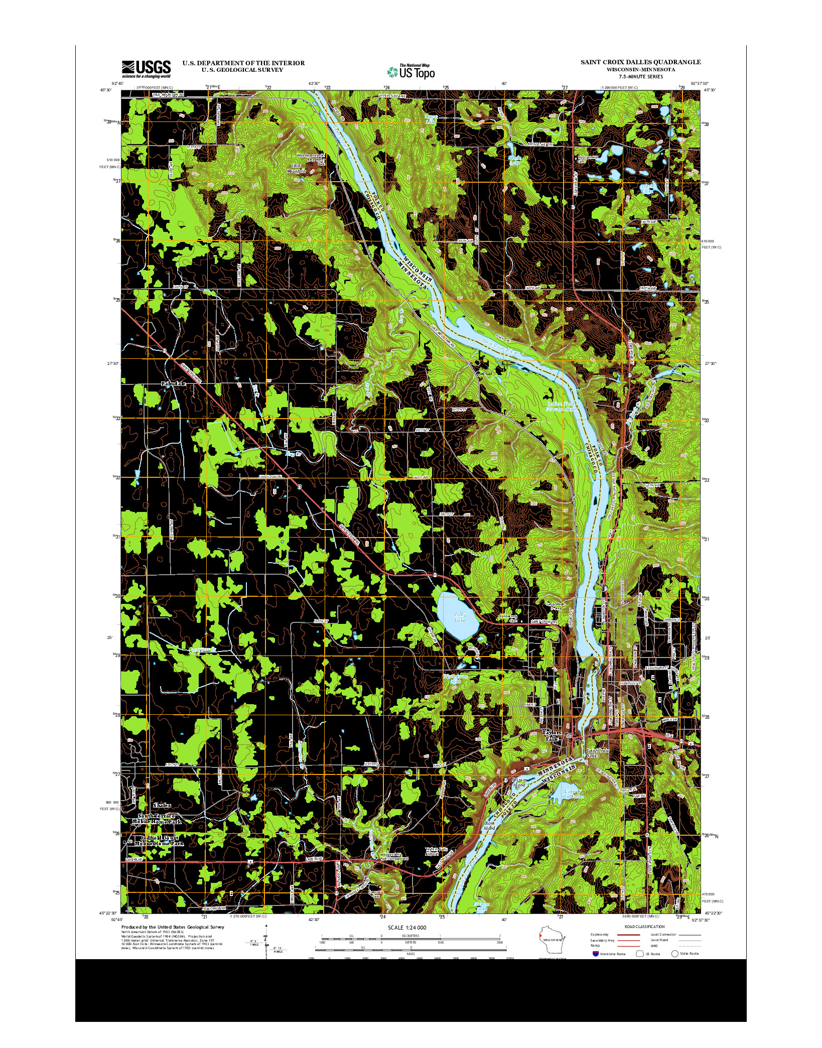 USGS US TOPO 7.5-MINUTE MAP FOR SAINT CROIX DALLES, WI-MN 2013