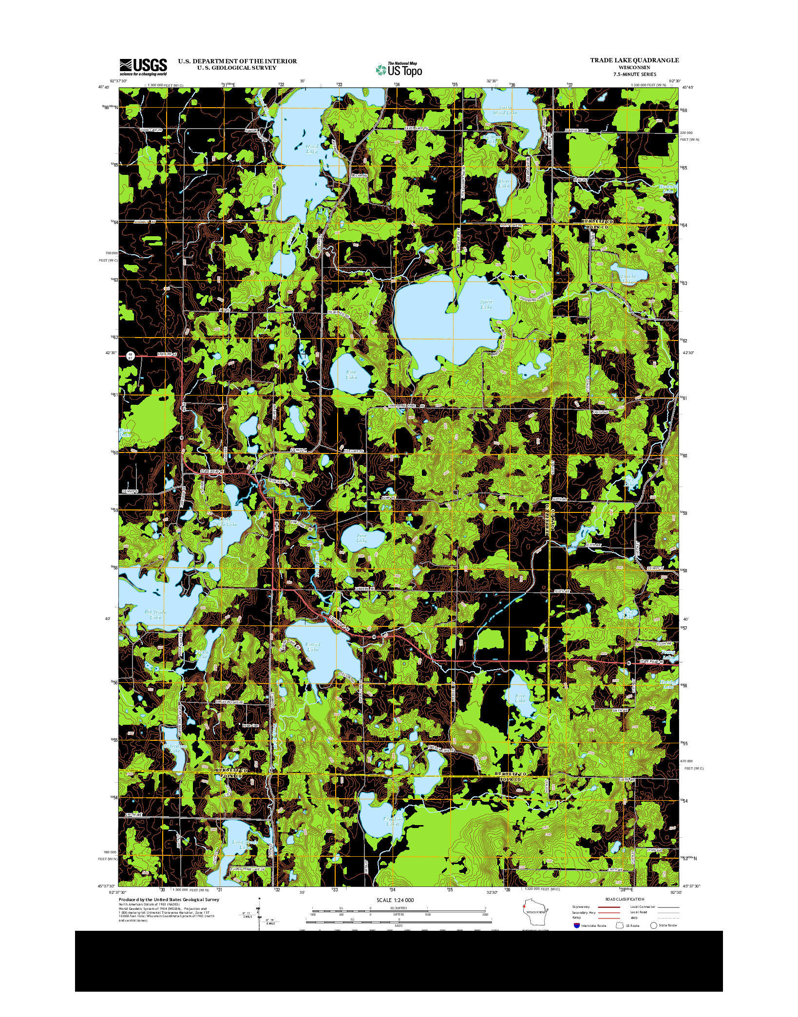 USGS US TOPO 7.5-MINUTE MAP FOR TRADE LAKE, WI 2013