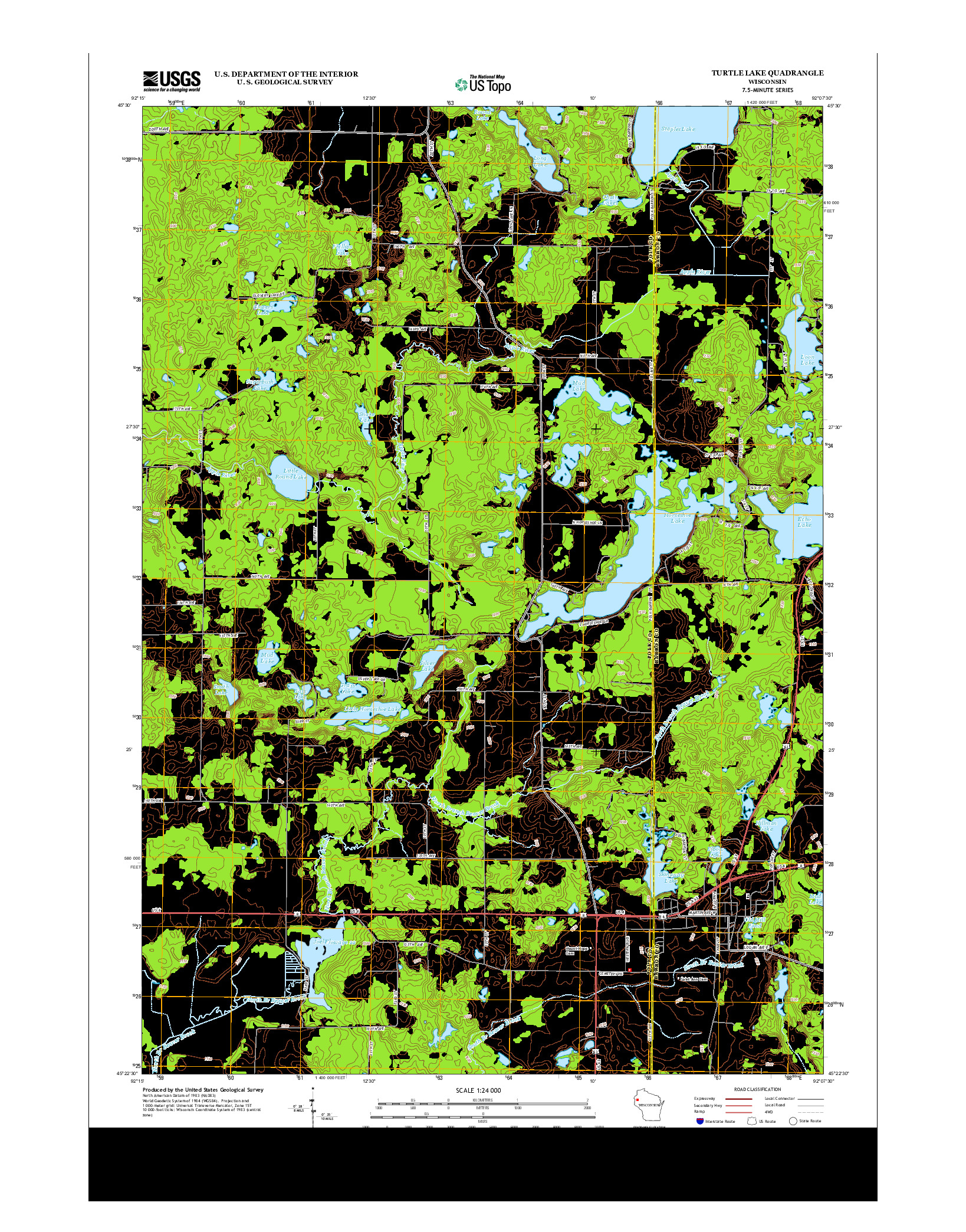 USGS US TOPO 7.5-MINUTE MAP FOR TURTLE LAKE, WI 2013